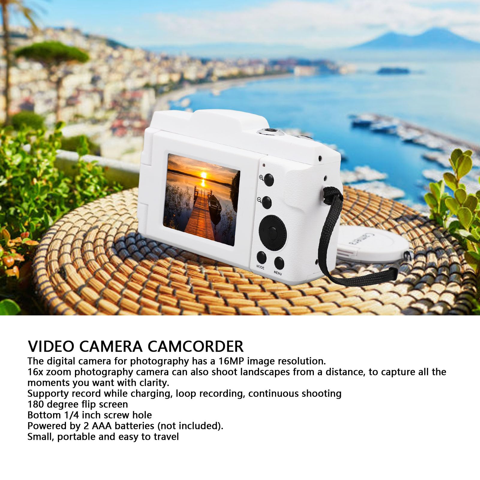 ASHATA 1080P 16MP Digital Camera for Photography & Vlogging - 2.4 Inch LCD Flip Screen, 16X Zoom | Compact Camera for Travel, YouTube Videos & Family Moments
