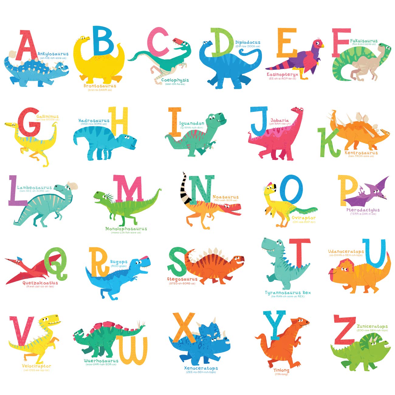 Dinosaur Alphabet Wall Stickers for Kids - DECOWALL DS-8033 A-Z Peel & Stick Nursery Decor, Removable Wall Decals for Bedroom, Living Room, Playroom - Fun Educational Room Decor for Toddlers & Preschoolers