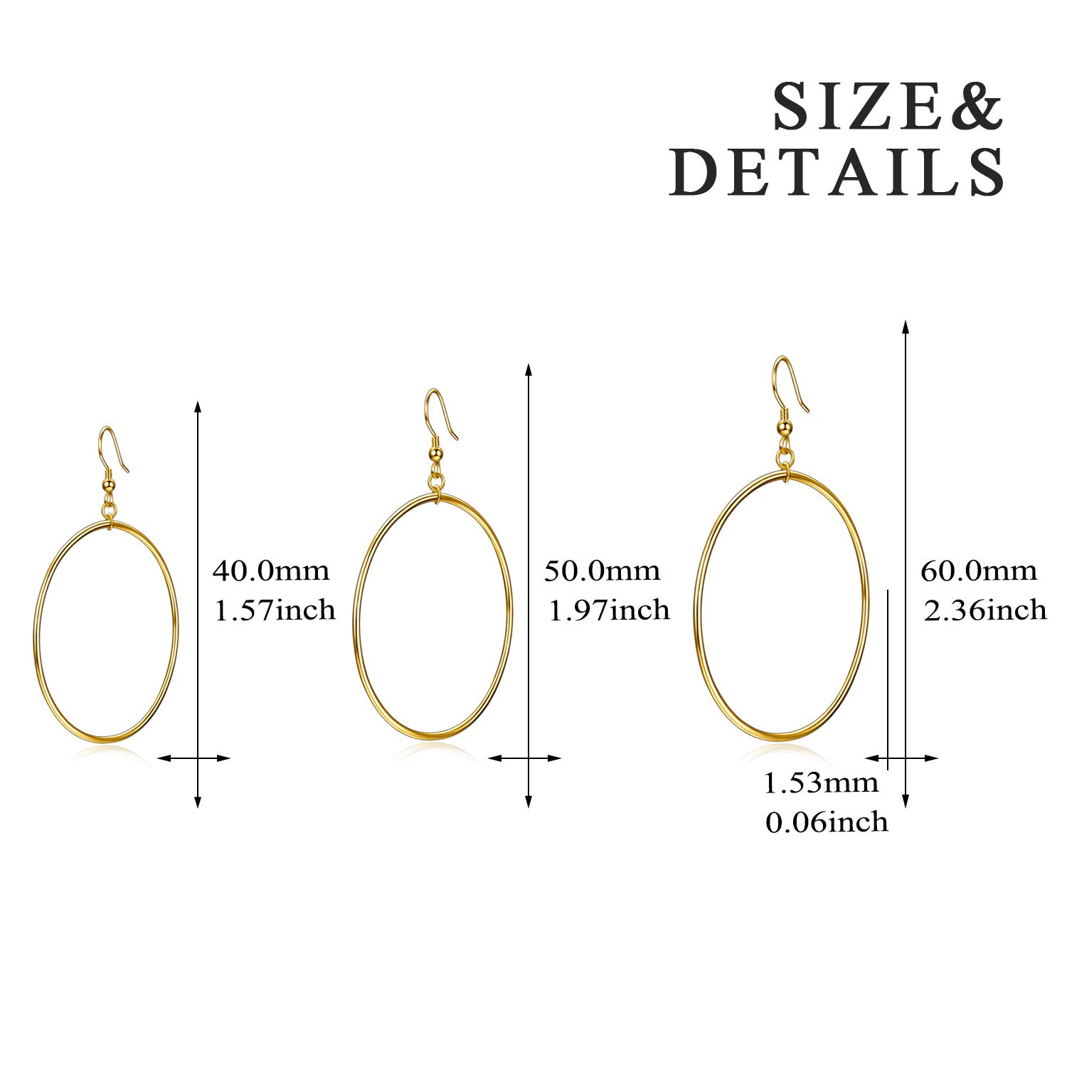 Sterling Silver/Rose Gold/Gold Plated Large Hoop Earrings for Women - 40mm/50mm/60mm Circle Dangle Drop Earrings - Perfect for Parties, Weddings & Everyday Wear