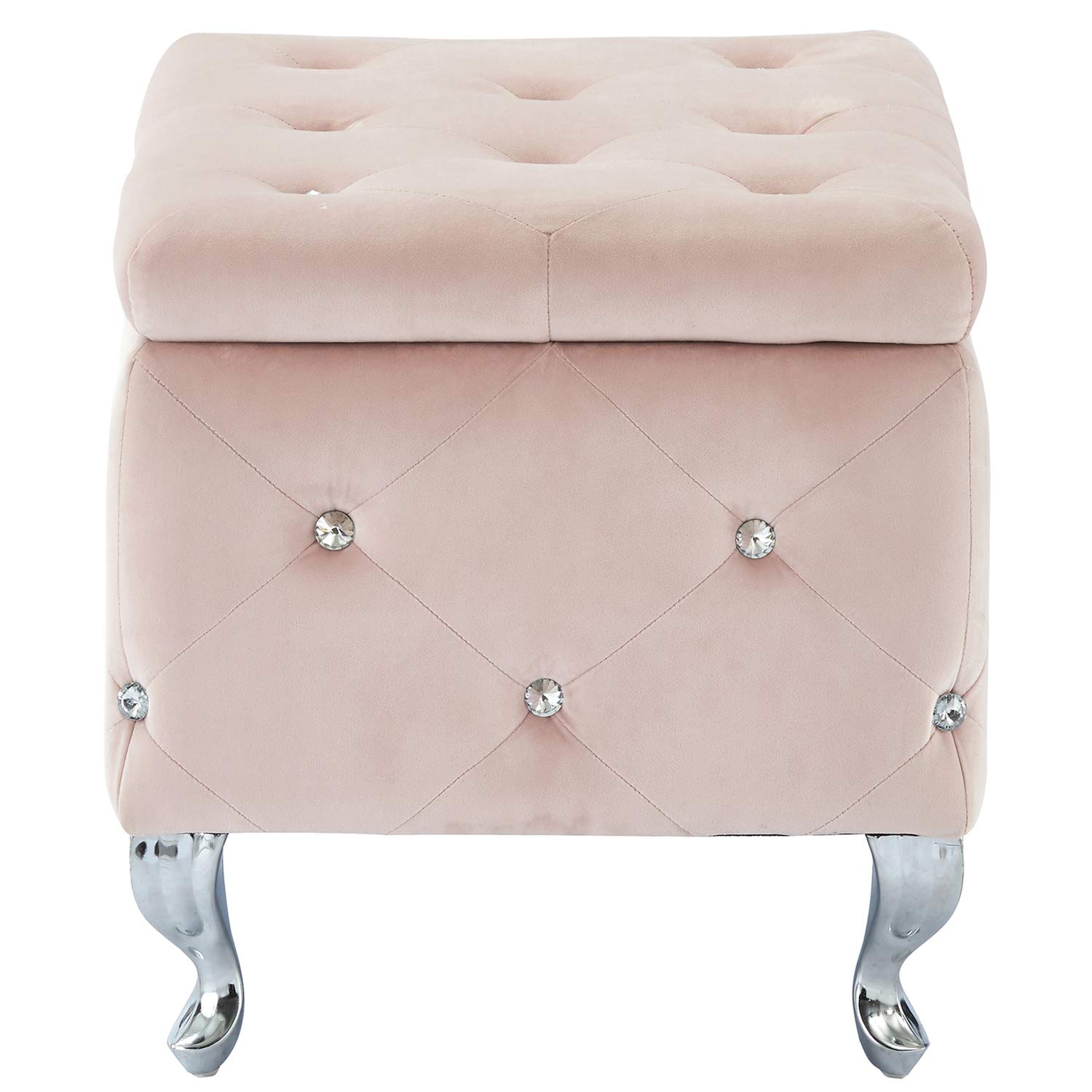 Overstock !nspire Square Storage Ottoman with Velvet Upholstery & Metal Legs in Blush Pink - Perfect for Living Room, Bedroom, or Home Office Storage & Seating