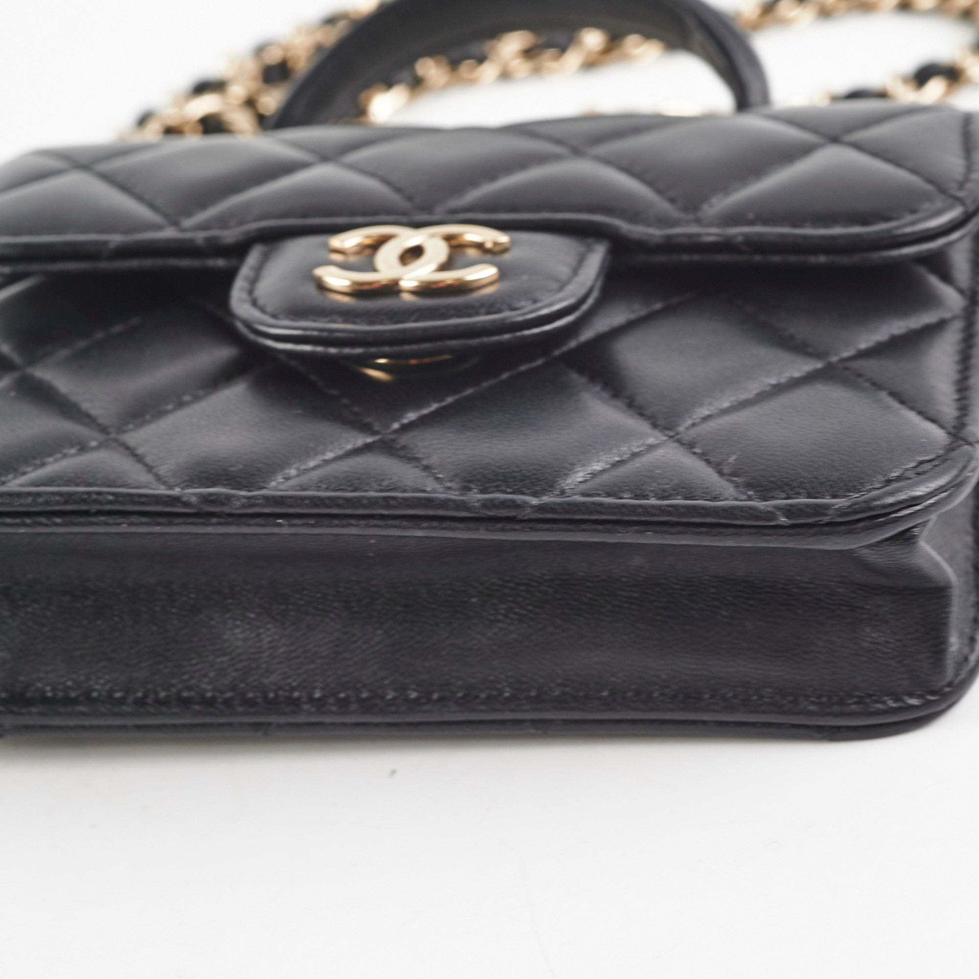 Chanel 21k Micro Top Handle Bag - Genuine Lambskin Leather Black Luxury Handbag for Women | Perfect for Evening Parties, Date Nights & Special Occasions