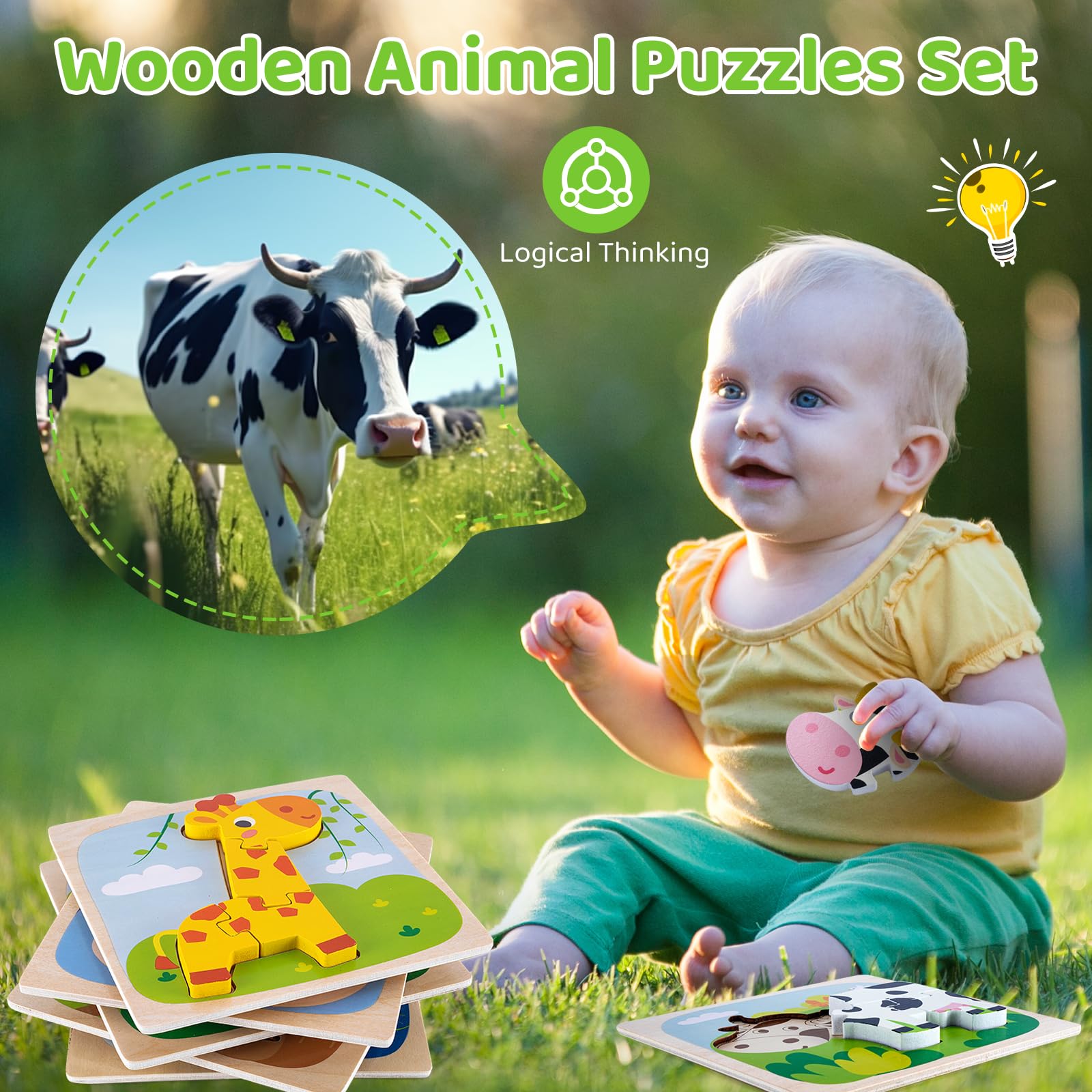 6 Pack Wooden Puzzles for Toddlers 1-3 Years Old - Montessori Educational Toys with Animal Patterns for Boys & Girls, STEM Learning Toys for 2 Year Olds - Perfect for Birthday Gifts, Preschool Learning & Early Childhood Development