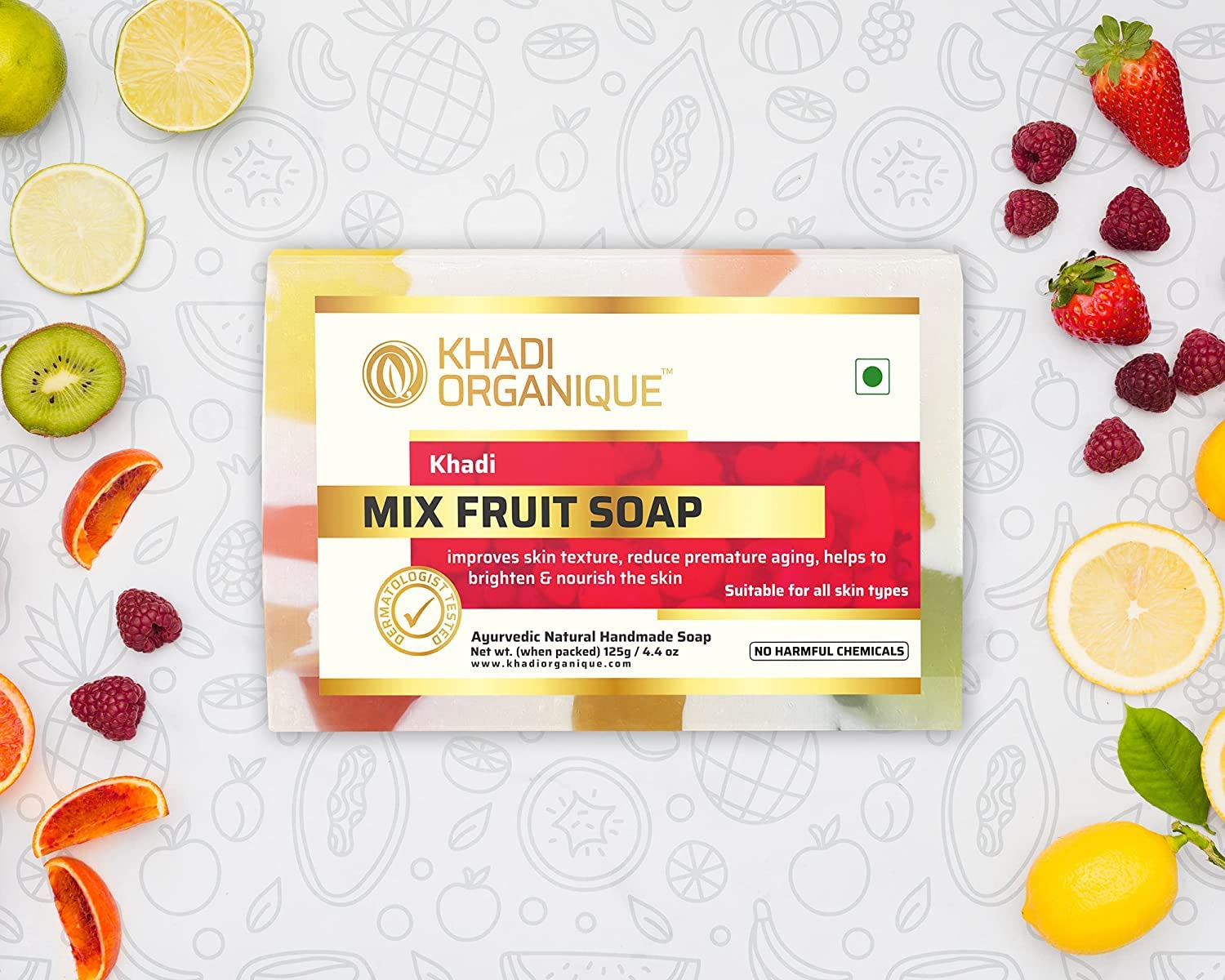 Khadi Organique Handmade Mix Fruit Soap with Essential Oil - 2 Pack | Natural Skincare for Dry & Sensitive Skin | Perfect for Daily Face & Body Wash, Gift Sets