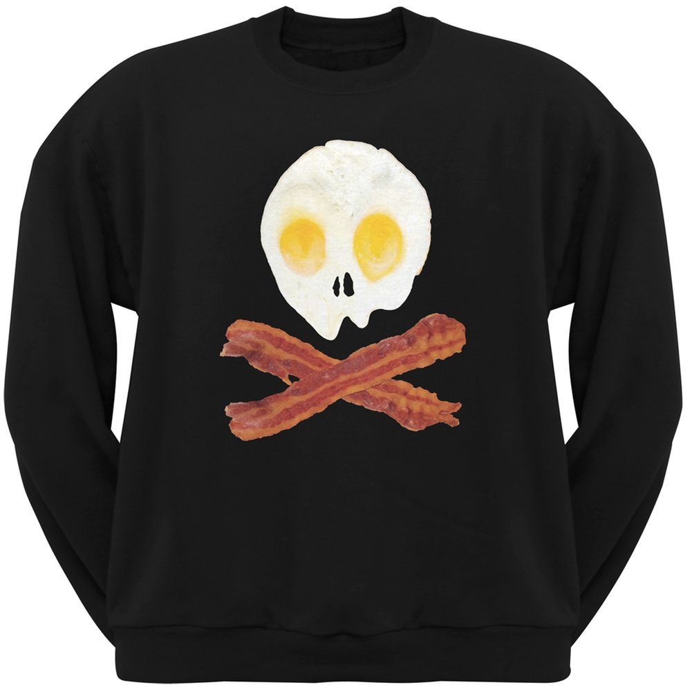Old Glory Eggs and Bacon Skull & Crossbones Black Adult Crewneck Sweatshirt - Small | Patriotic American Gothic Style Pullover for Men & Women | Casual Wear, Halloween Costume, Themed Parties