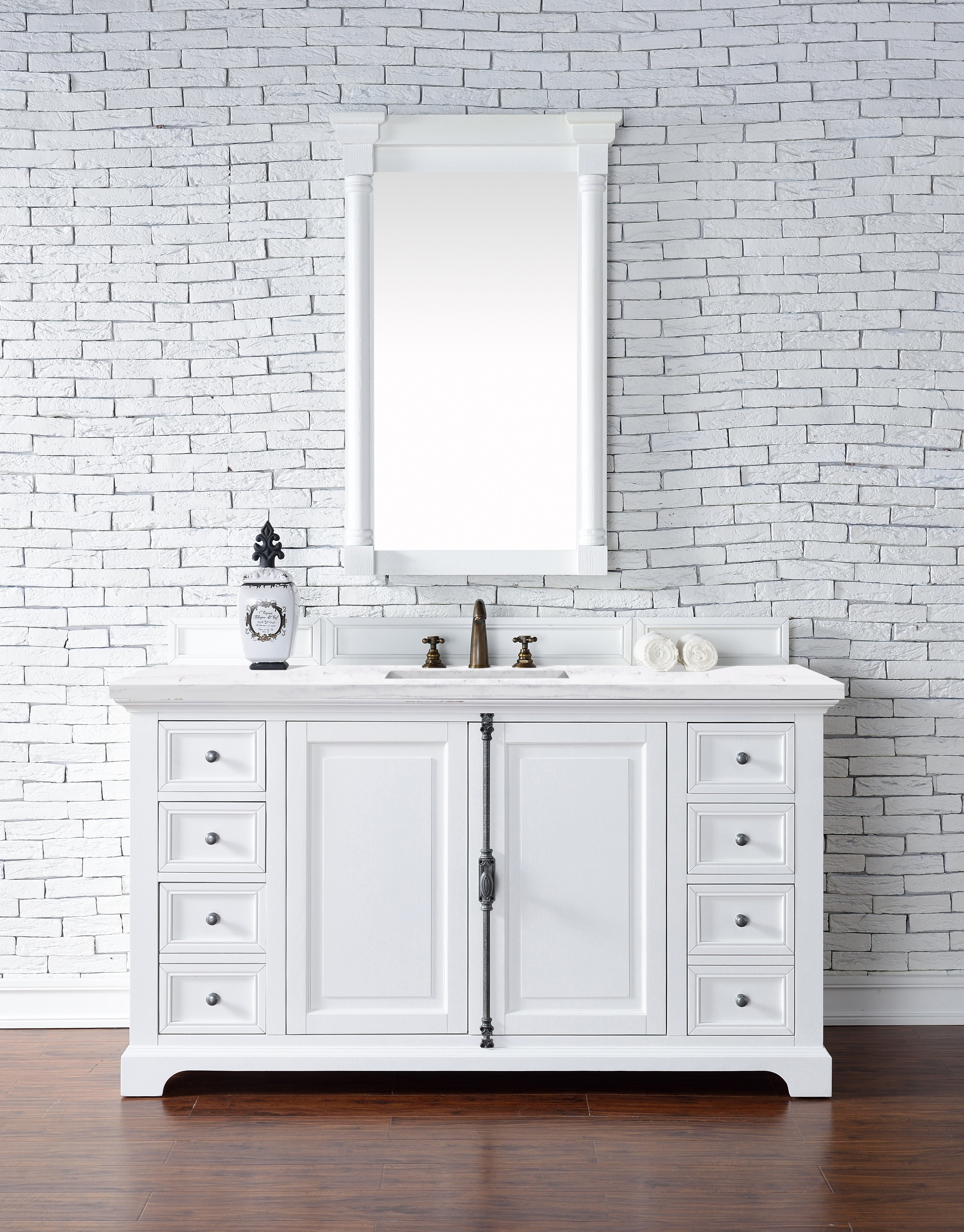 Providence 60-Inch Bright White Single Bathroom Vanity with 3CM Arctic Fall Solid Surface Top - Perfect for Modern Master Bathrooms & Guest Bath Remodels