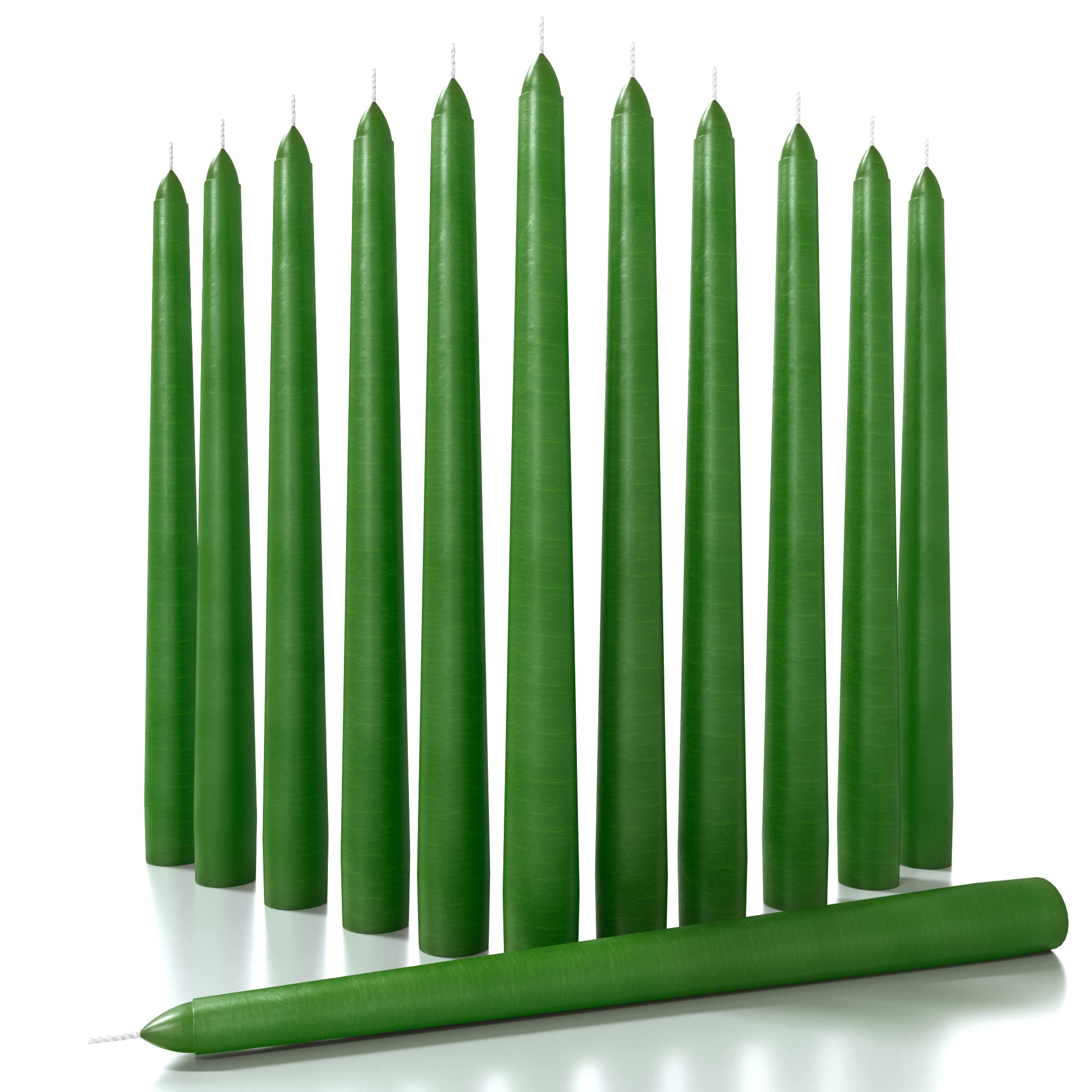 Dripless 10 Inch Taper Candles Set of 12 - Unscented Candlesticks for Dinner & Home Decor - Long-Lasting Green Taper Candles for Weddings, Holidays & Romantic Ambiance