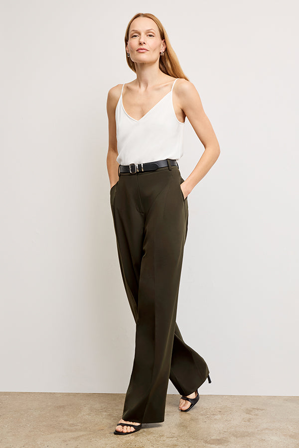 Rina Sculptural High-Waisted OrigamiTech Pants for Women - Olive Green Wide Leg Trousers | Comfortable & Stylish for Work, Travel & Casual Wear