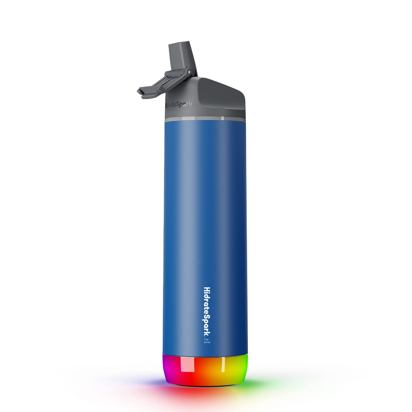 HidrateSpark Steel Smart Water Bottle with Straw - 21oz Deep Blue, Tracks Water Intake & Glows for Hydration Reminders - Perfect for Gym, Office, Hiking & Daily Hydration Tracking