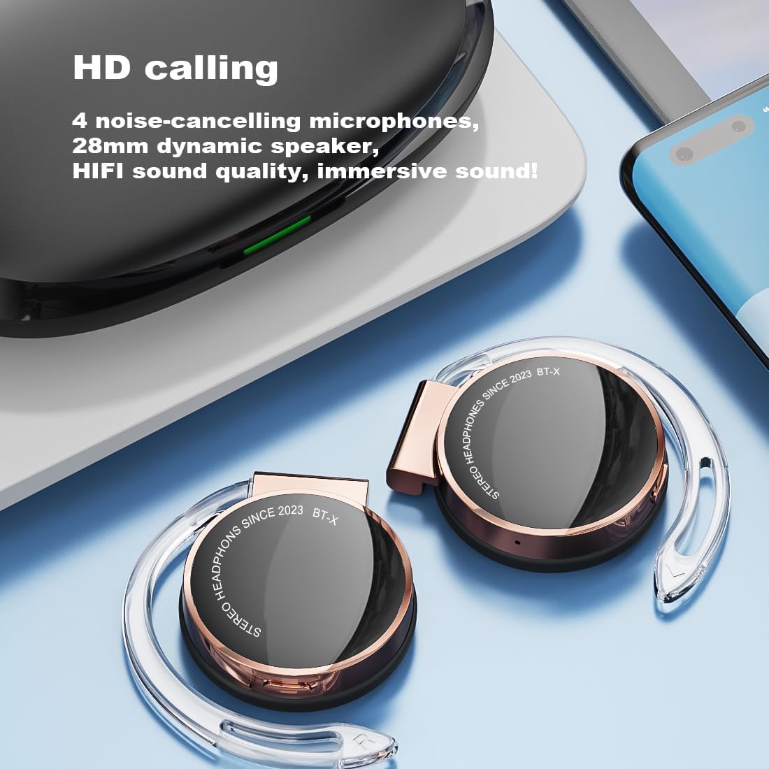 Open-Ear Bluetooth 5.3 Wireless Headphones with Earhooks - Sports Headset with 4 Mics, Noise Cancelling & Long Battery Life - Perfect for Running, Gym & Outdoor Activities