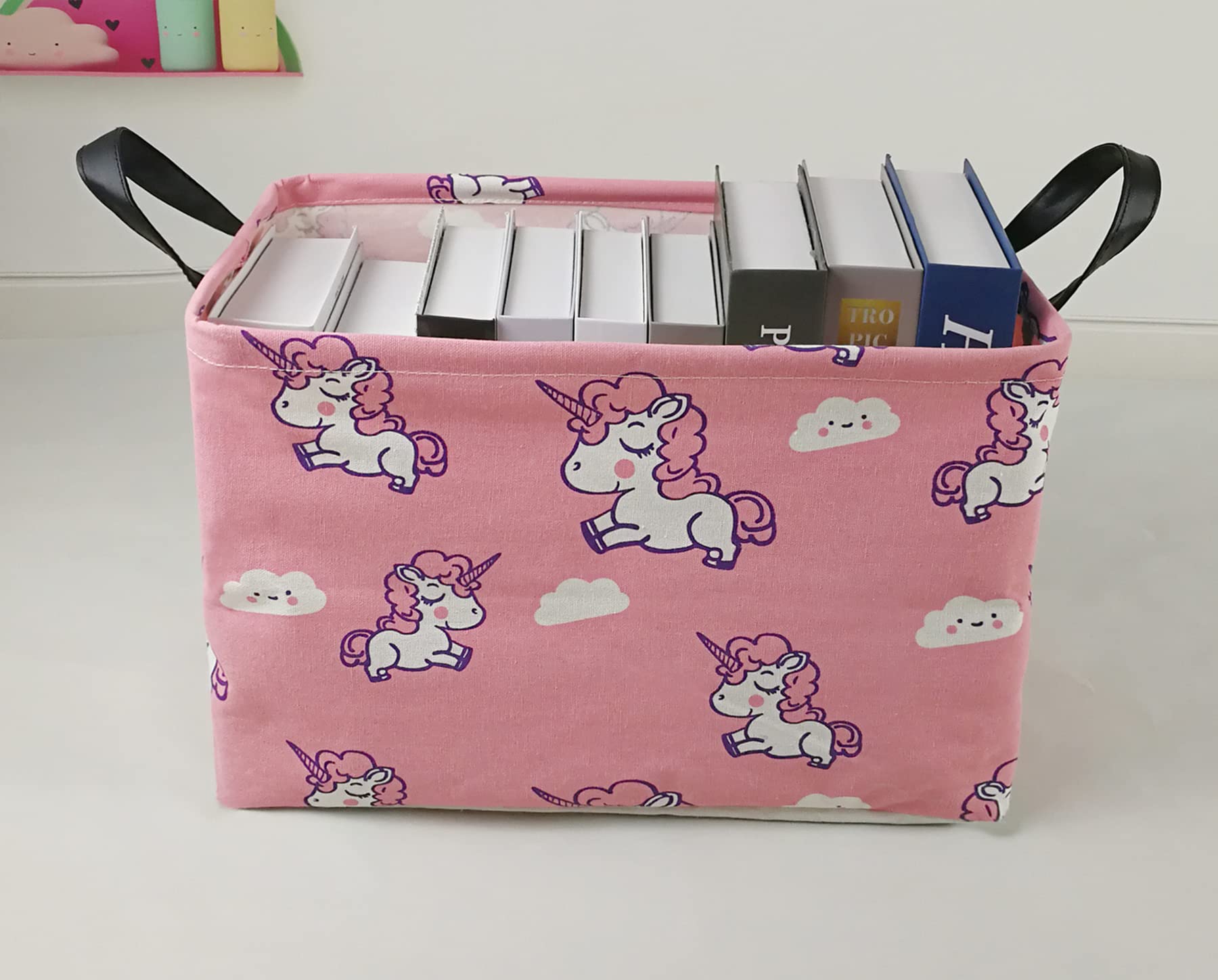 Waterproof Rectangle Toy Storage Bin - Nursery Hamper, Kids Bedroom Organizer, Laundry Basket & Home Decor Shelf (Pink Unicorn) | Perfect for Baby Gifts, Closet Organization & Playroom Storage