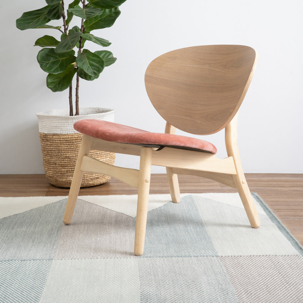 POLARA Modern Lounge Chair - Solid Oak Wood Frame & Salmon Fabric Upholstery - Perfect for Living Room, Bedroom, or Office Relaxation