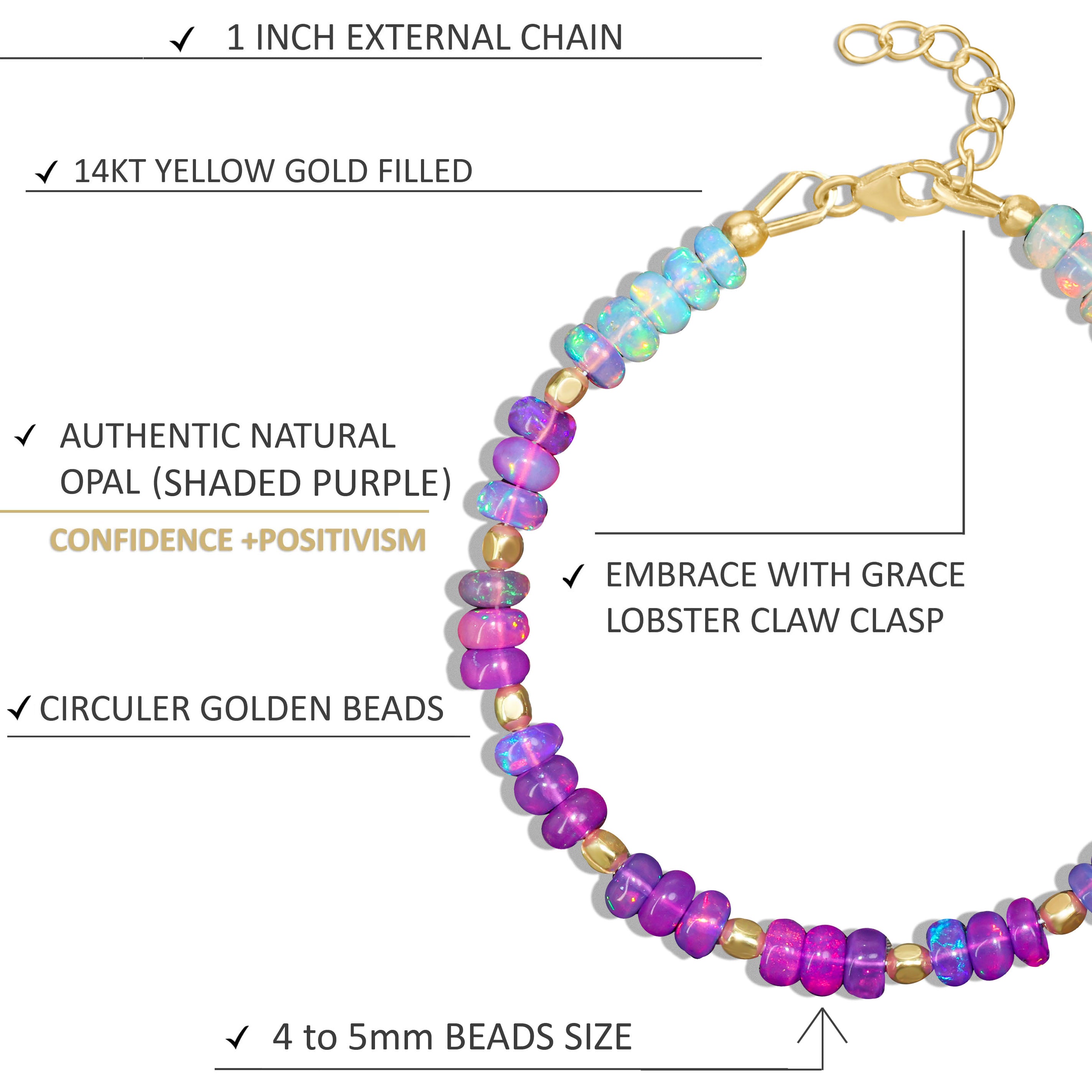 Natural Purple Opal Shaded Dainty Beaded Bracelet - Gold Filled Handmade Jewelry for Women - Elegant Gift for Birthday, Anniversary & Special Occasions