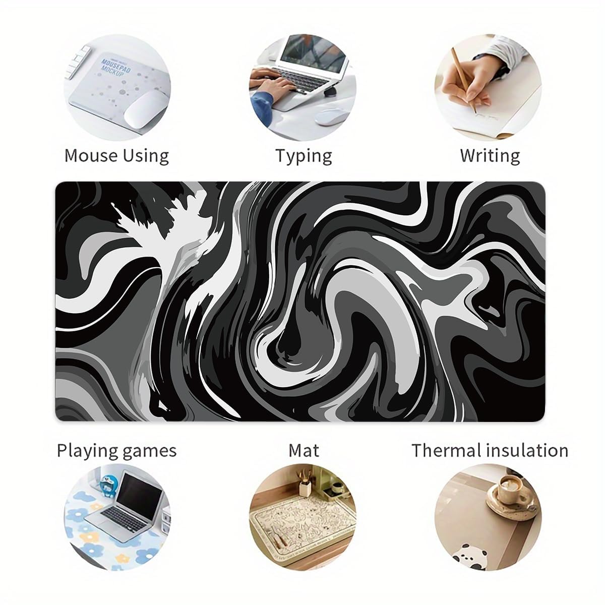 Extra Large Gaming Mouse Pad 23.6x11.8 Inch - Non-Slip Rubber Base & Stitched Edges Desk Mat for Keyboard and Mouse | Black & White Abstract Design | Perfect for PC Gaming, Office Work & Home Computer Setup