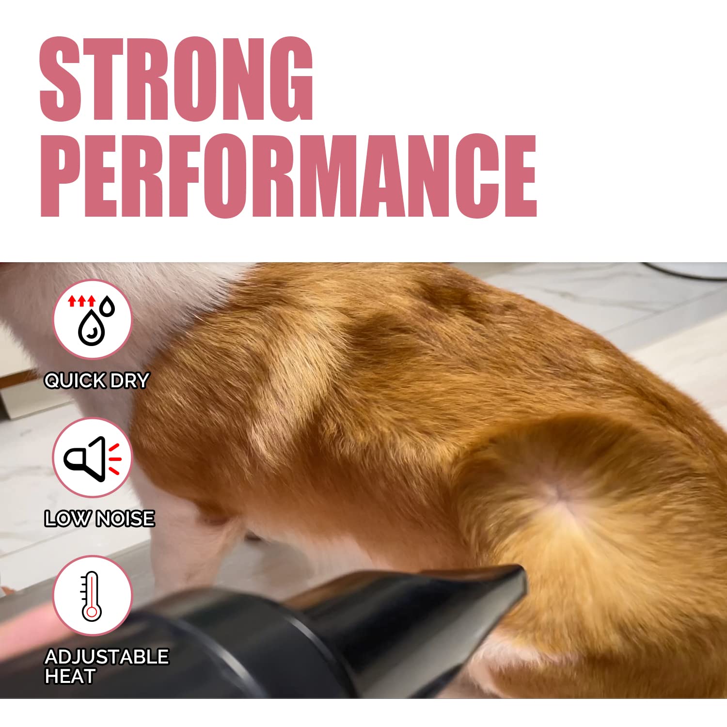 XPOWER B-123 Professional Pet Hair Dryer - Adjustable Speed & Temperature Control Dog Grooming Blower with 3 Nozzle Attachments (Pastel Pink) | Perfect for Home Pet Grooming, Dog Show Prep & Veterinary Clinics