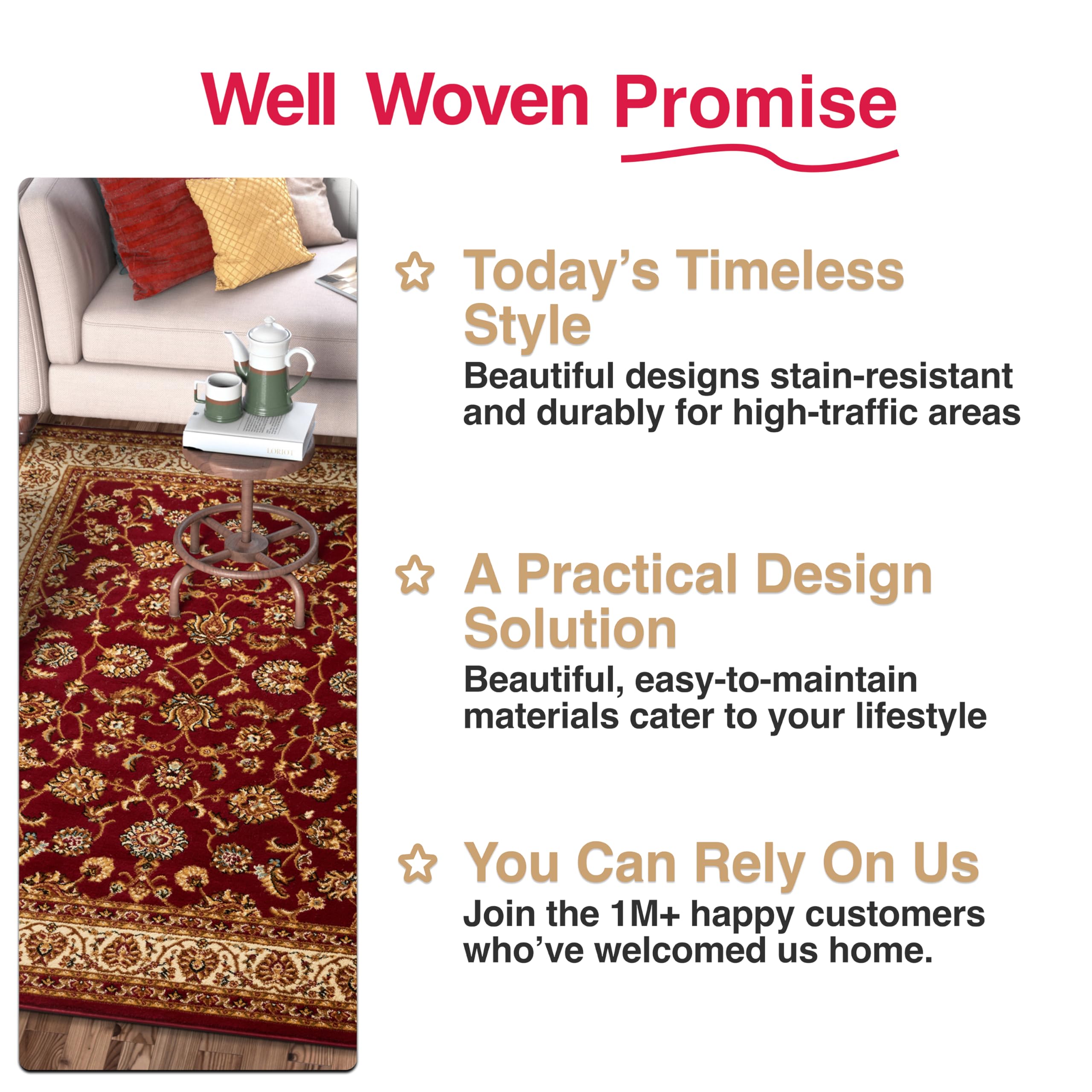 Well Woven Barclay Collection Sarouk Red 9x12 Area Rug - Soft Non-Slip Persian Style Carpet for Living Room, Bedroom, Dining Room - Perfect for Home Decor, Housewarming Gifts & Cozy Interior Design