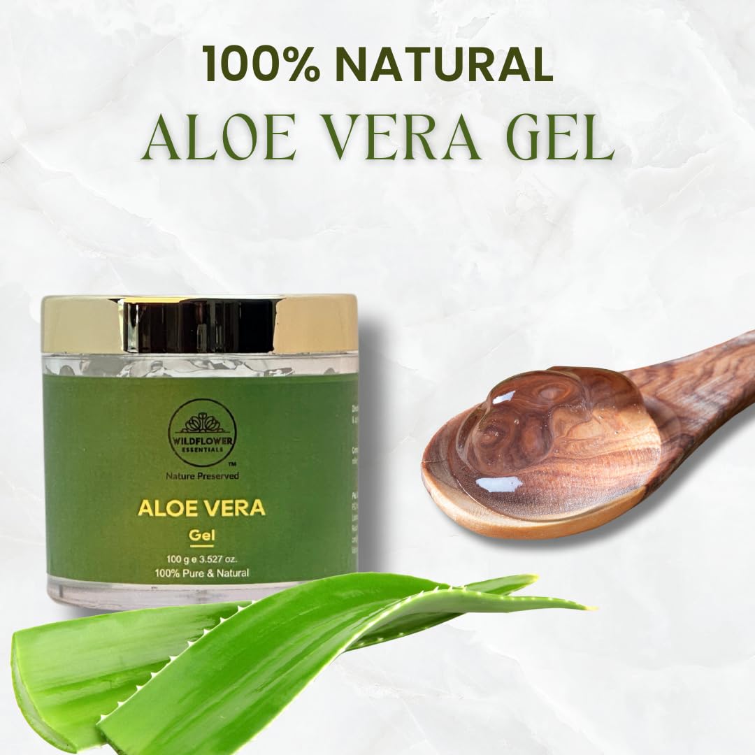 Wildflower Essentials 100% Pure Aloe Vera Gel - Unscented Natural Moisturizer for Face, Skin, Hair & Body Care (3.5oz/100g) | Soothes Sunburn, Hydrates Dry Skin & Promotes Hair Growth
