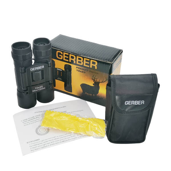 Gerber POCKET 10X25 Compact Binoculars for Adults - High Power Magnification, Lightweight & Portable for Hiking, Bird Watching, Travel, and Outdoor Adventures