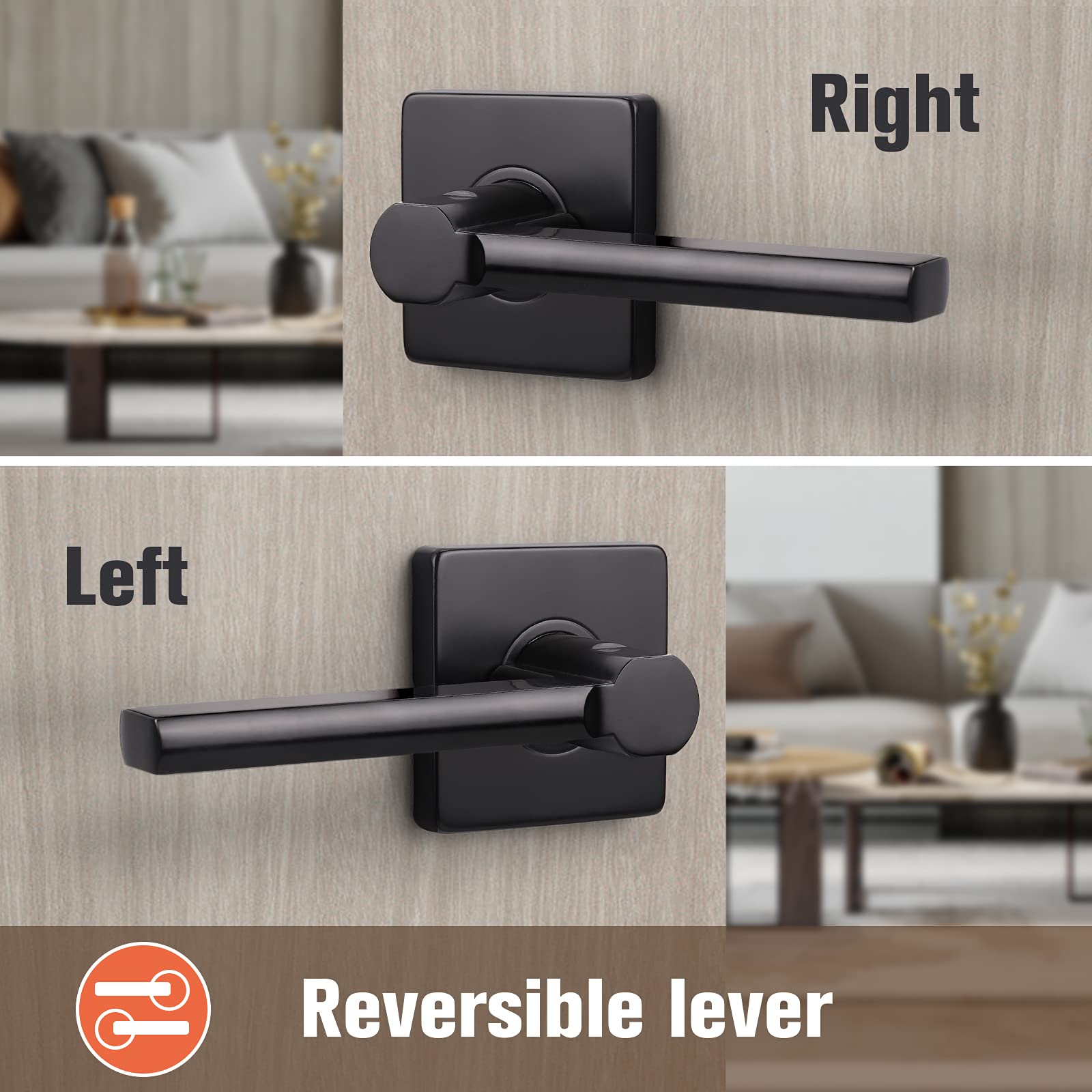 KNOBWELL 1 Pack Matte Black Passage Door Lever - No-Locking Hallway & Closet Door Handle - Reversible for Left or Right Hand Interior Doors - Perfect for Bedrooms, Bathrooms & Interior Closets