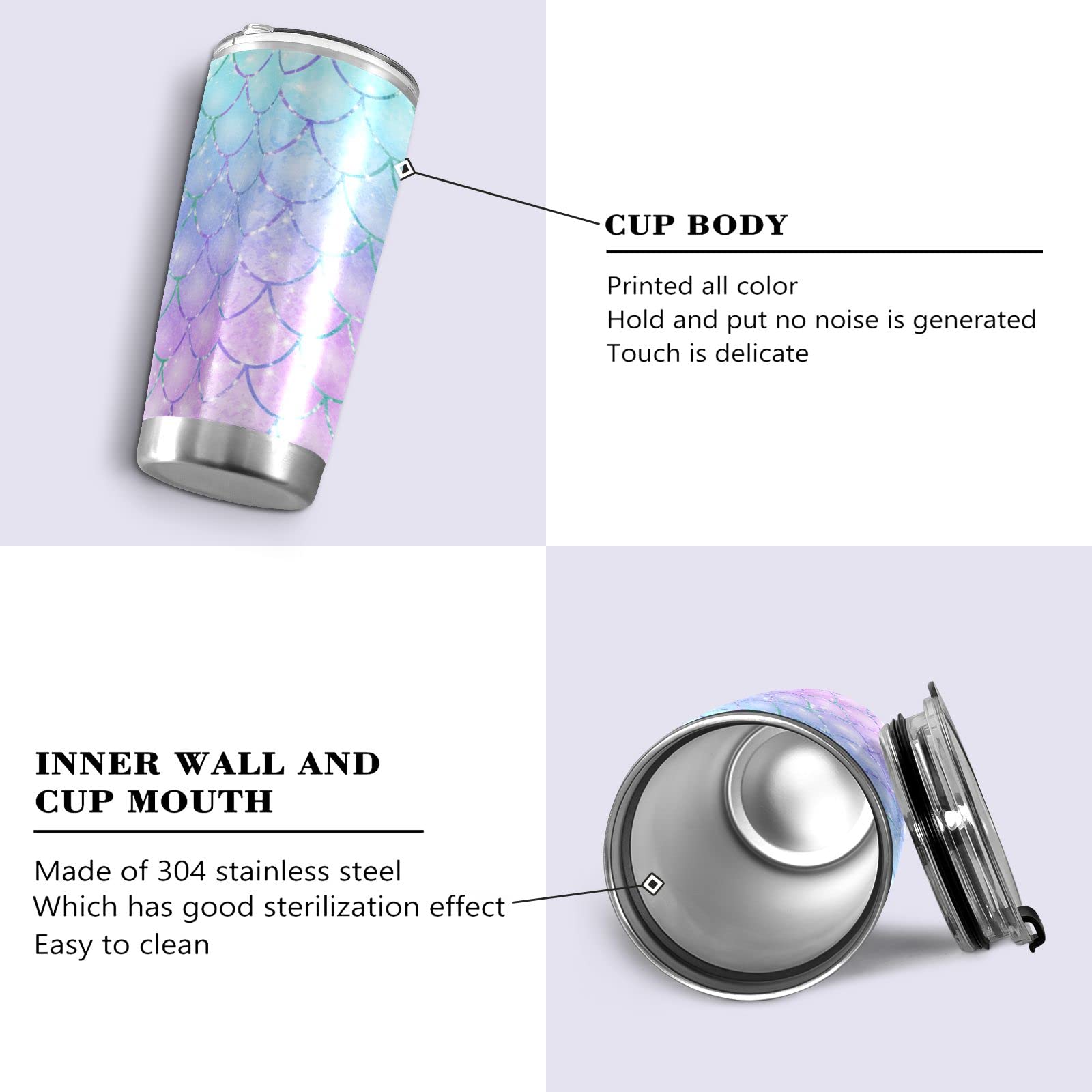 CaTaKu 20oz Mermaid Scales Purple Stainless Steel Tumbler with Lid & Straw - Vacuum Insulated Double Wall Travel Mug for Hot & Cold Drinks - Perfect for Coffee, Tea, Water & On-the-Go Use in Car, Office or Outdoor Adventures