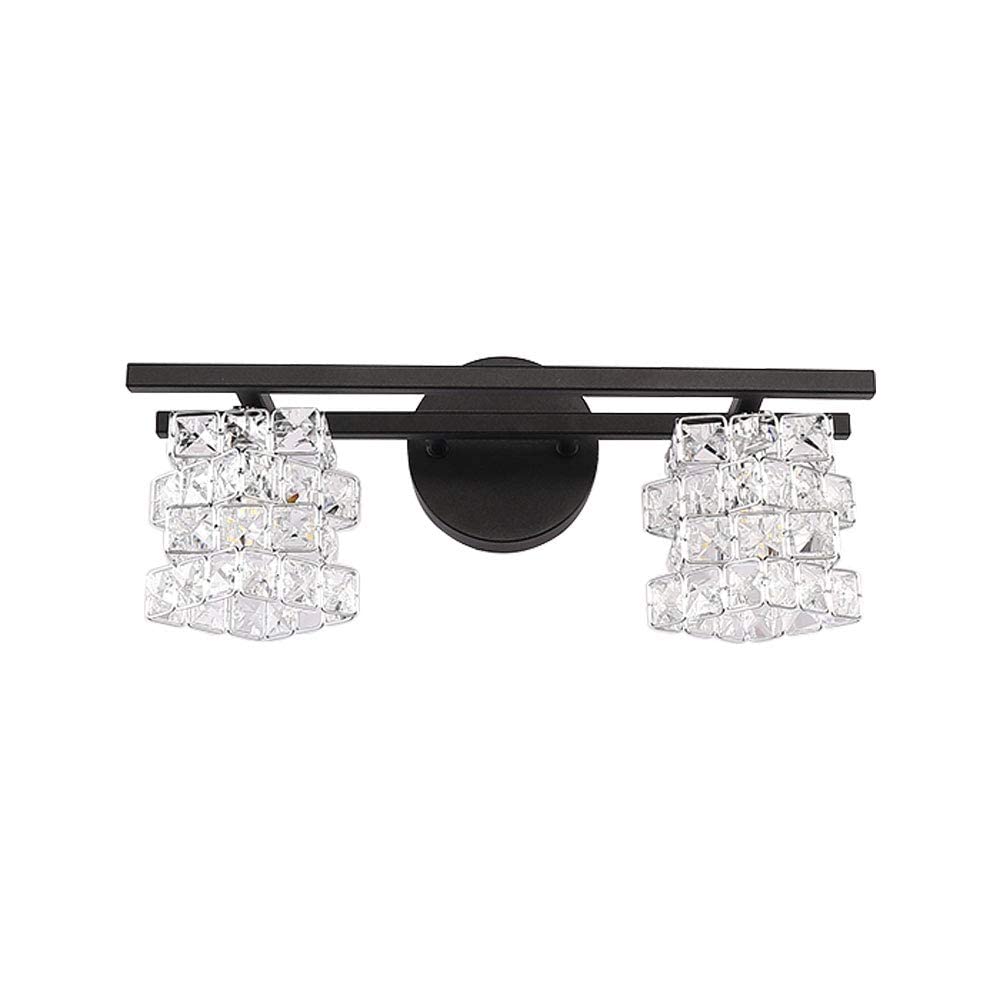 BDL Modern Black Crystal Bathroom Vanity Light Fixture - 2-Light Wall Sconce with Crystal Shade for Mirror Lighting (Bulbs Not Included) | Perfect for Contemporary Bathrooms, Powder Rooms & Dressing Areas