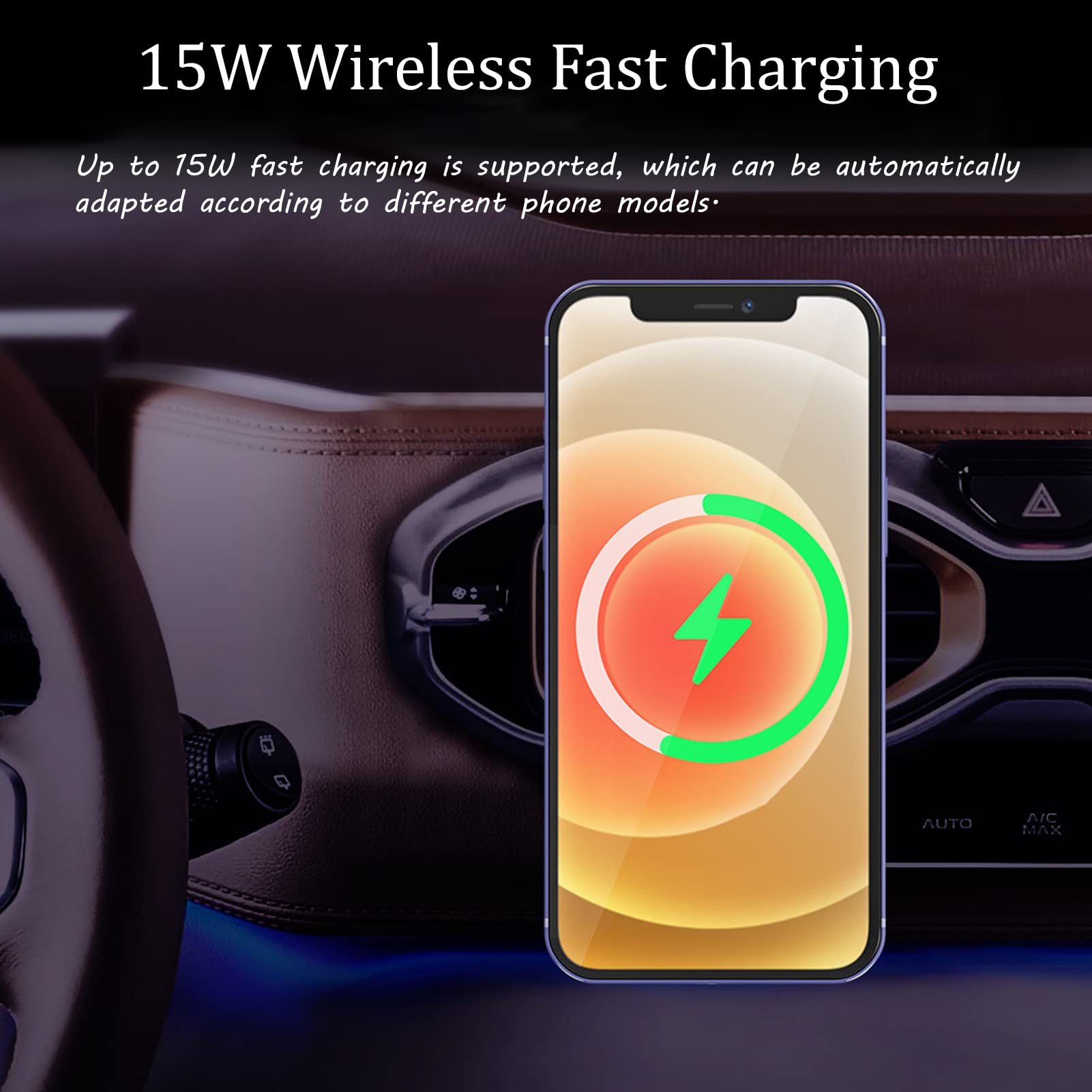 15W Qi Fast Wireless Car Charger - Magnetic Auto Clamping Phone Mount with 360° Rotation for Dashboard & Windshield (White) | Perfect for iPhone, Samsung & Qi-Compatible Devices on Road Trips & Daily Commutes