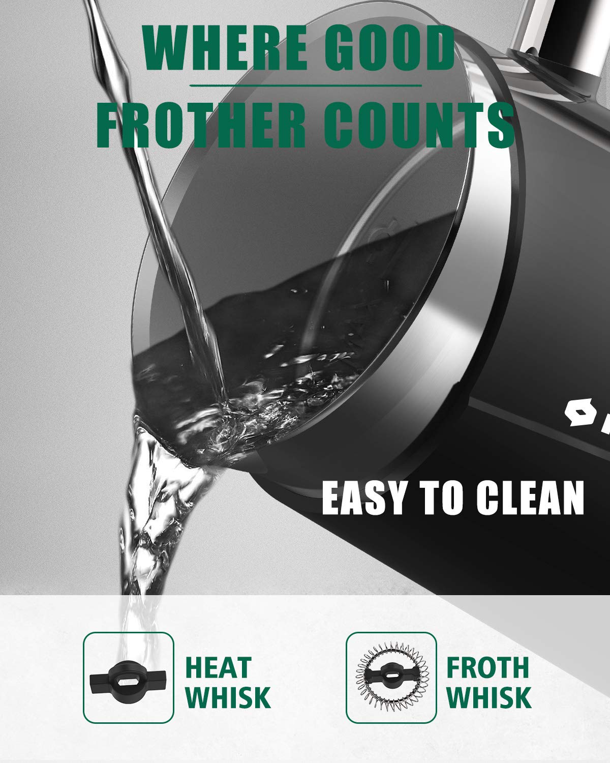 Premium Electric Milk Frother & Warmer - 4.5oz/10.5oz Capacity for Perfect Milk Foam & Hot Milk - 120V Black Coffee Frother for Lattes, Cappuccinos & Hot Chocolate at Home