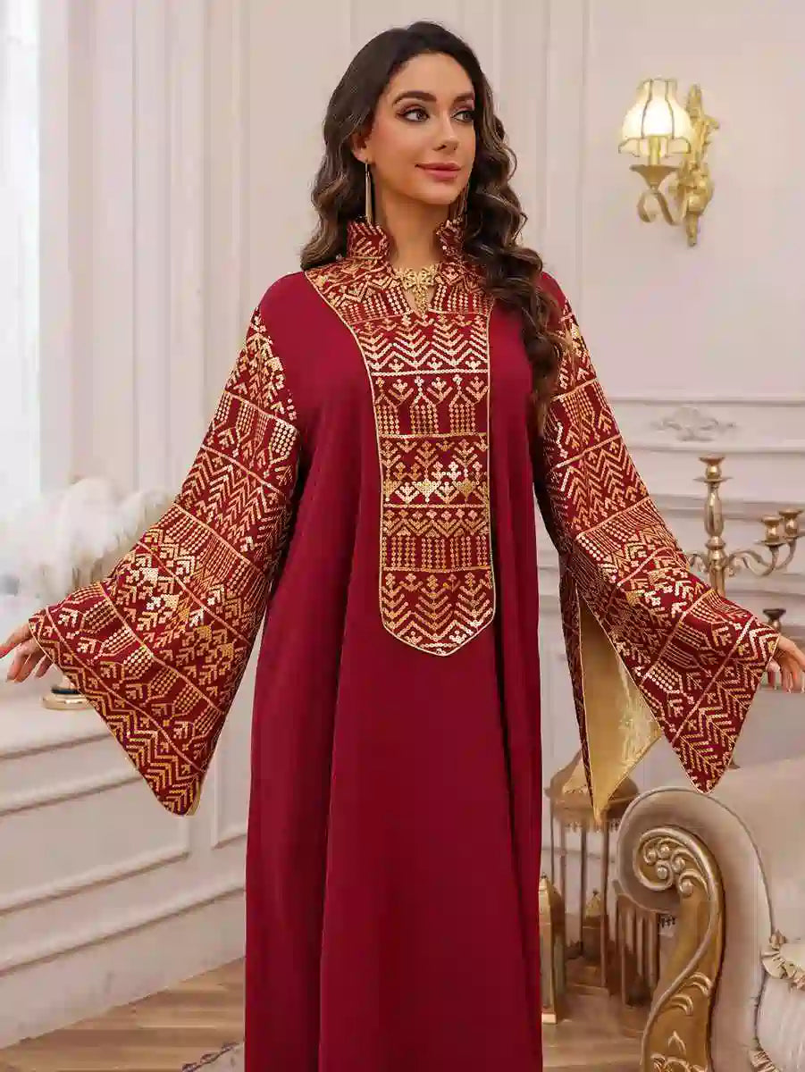 Elegant Eid Embroidery Sequins Caftan Dress for Women - Flowy Long Kaftan Gown with Beaded Details #25474 | Perfect for Eid Celebrations, Weddings & Special Occasions