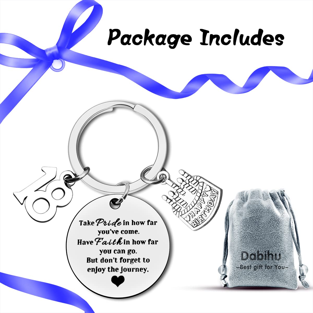 18th Birthday Keychain Gift - Inspirational Turning 18 Jewelry for Women, Men, Friends, Son & Daughter - Perfect Graduation, Milestone Celebration & Encouragement Present - Engraved Happy Birthday Keepsake for Special Occasions