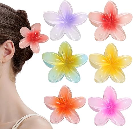SUKAINA TRENDS Hawaiian Flower Hair Clips for Women & Girls - 3 Pack Strong Hold Glossy Hairpins for Thick & Thin Hair (Multicolor) | Perfect for Beach Weddings, Summer Parties & Boho Fashion Styles