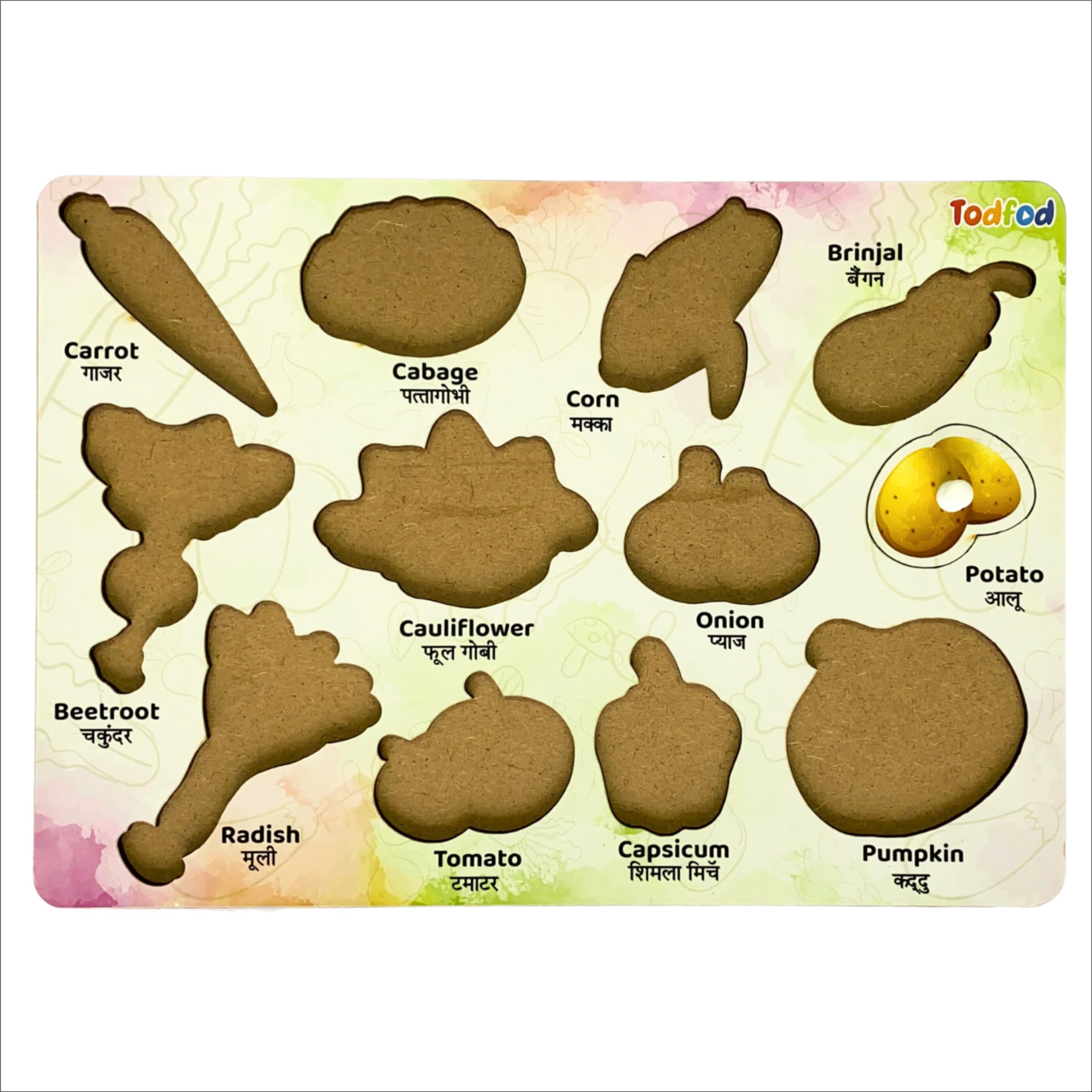TodFod Wooden Vegetable Puzzle Toy for Kids - 7 Piece Educational Shape Matching Game with Knobs | Montessori Learning Toy for Toddlers | Perfect for Preschool Classroom & Homeschool Activities