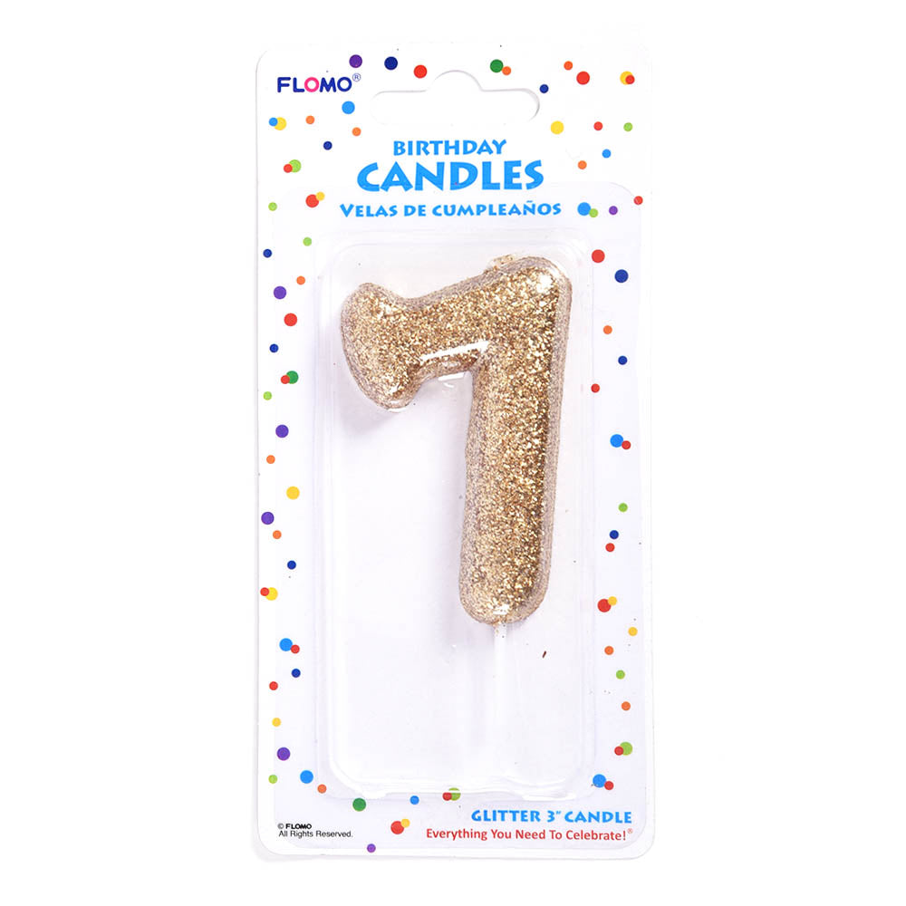 2.75 Inch Gold Glitter Number 7 Birthday Candles (1 Pack) - Perfect for Birthday Cakes, Cupcakes & Party Decorations