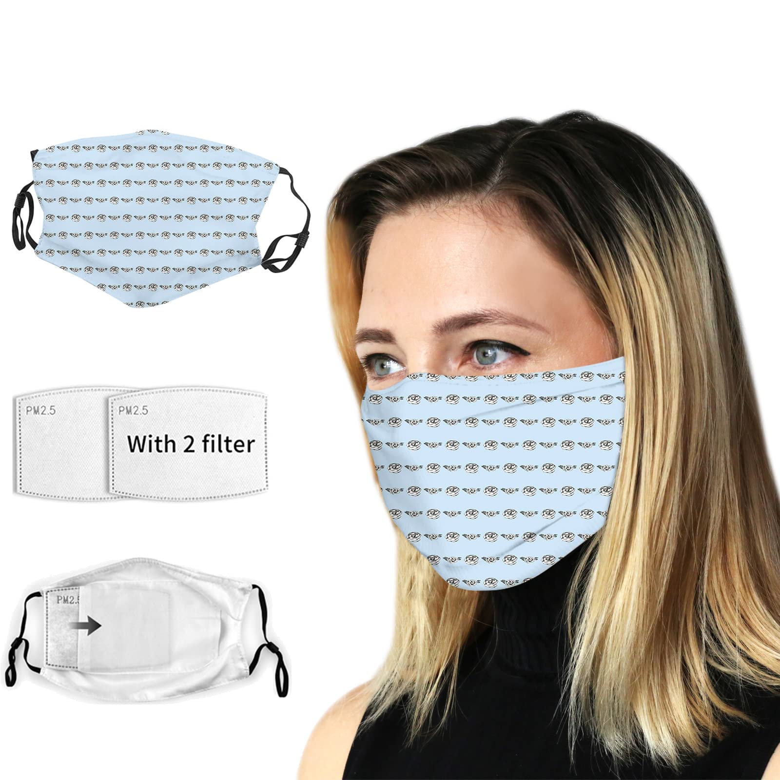 Reusable Washable Cloth Face Mask with Filter Pocket - Includes 2 Replacement Filters for Daily Protection | Breathable Fabric Balaclava Style Mask for Outdoor Activities, Commuting & Travel