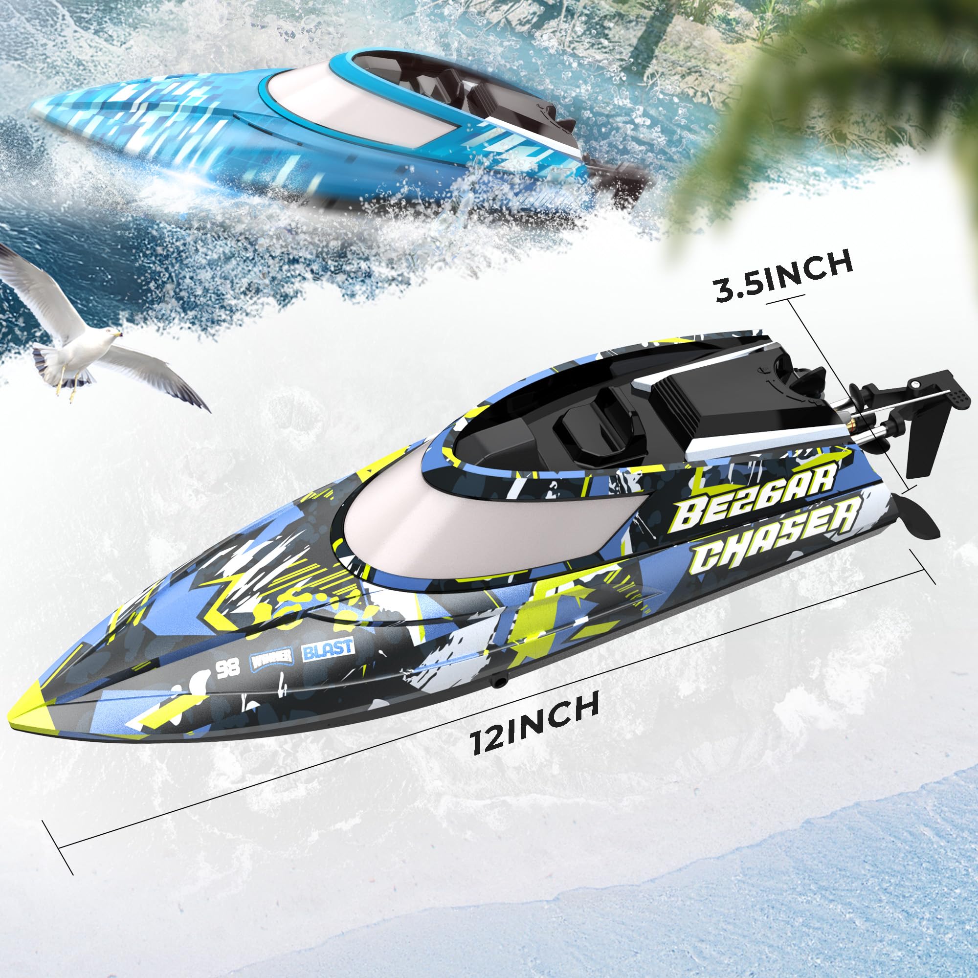 BEZGAR 2 Pack Fast Speed Remote Control Boat - 12 Inch RC Boat with Portable Suitcase, 30 KPH for Lakes, Pools & Saltwater - Summer Water Toys for Adults & Kids Ages 6-12 - Perfect Gift for Boys Birthday, Outdoor Water Play & Family Fun Activities