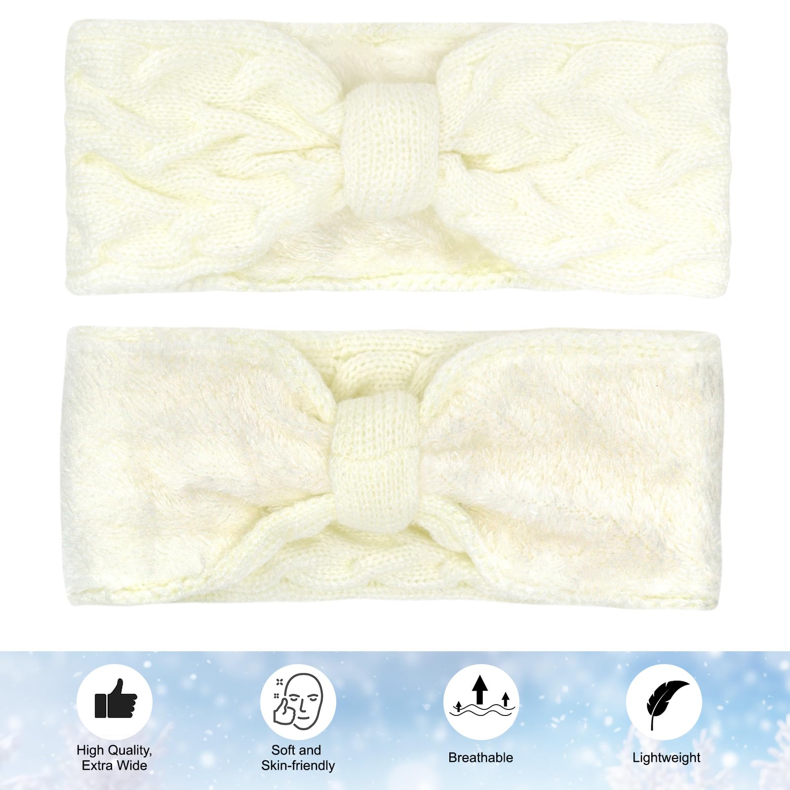 CAVETEE 2 Pack Winter Headbands for Women - Soft Crochet Ear Warmer Headbands with Lined Bandana, Stretchy Elastic for Cold Weather - Perfect for Outdoor Activities, Skiing, Snowboarding & Christmas Gifts
