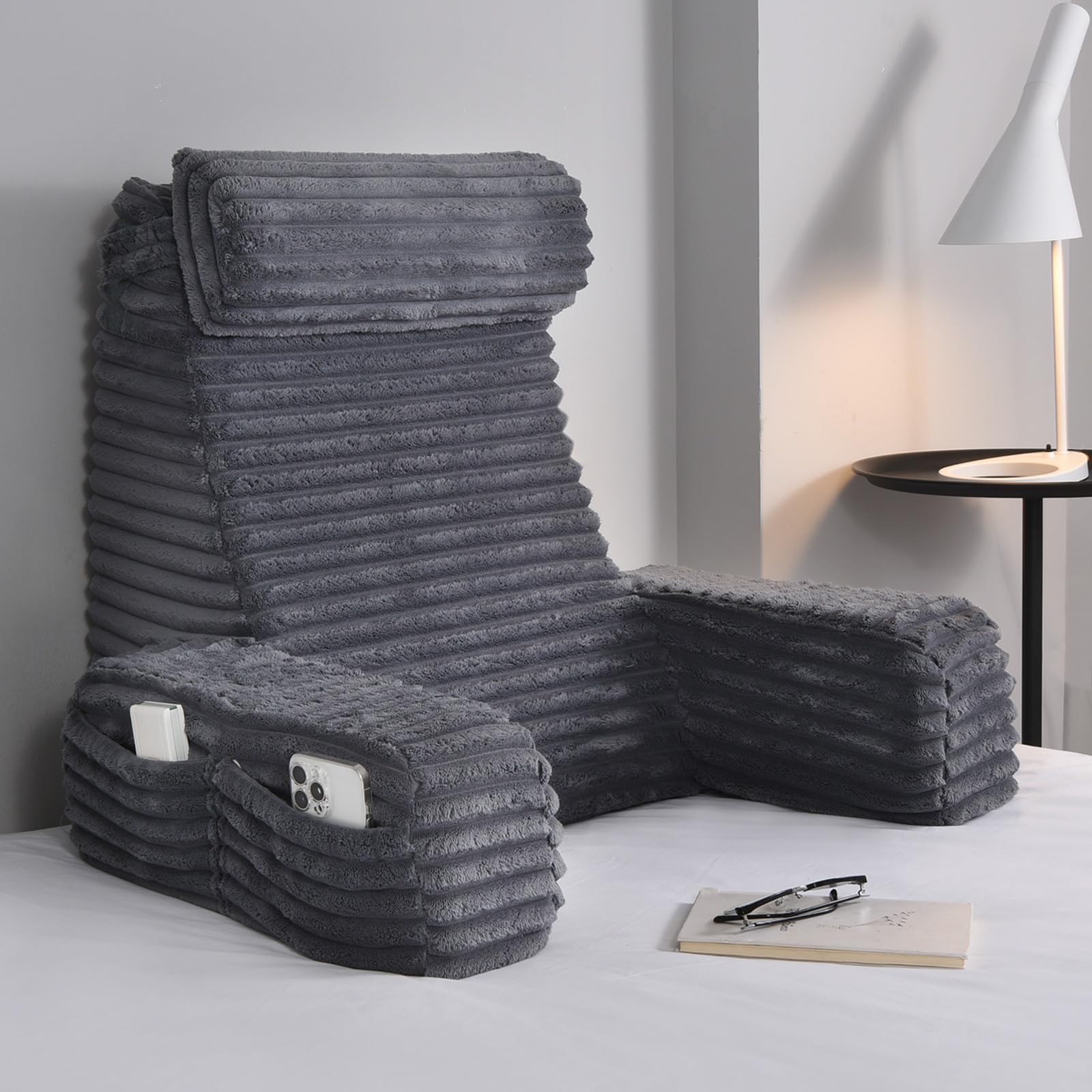 ENITYA XL Reading Pillow for Adults - Back Support Cushion for Sitting in Bed, Watching TV, Gaming, Reading & Post-Surgery Recovery - Dark Grey - Perfect for Relaxation, Comfort & Pain Relief