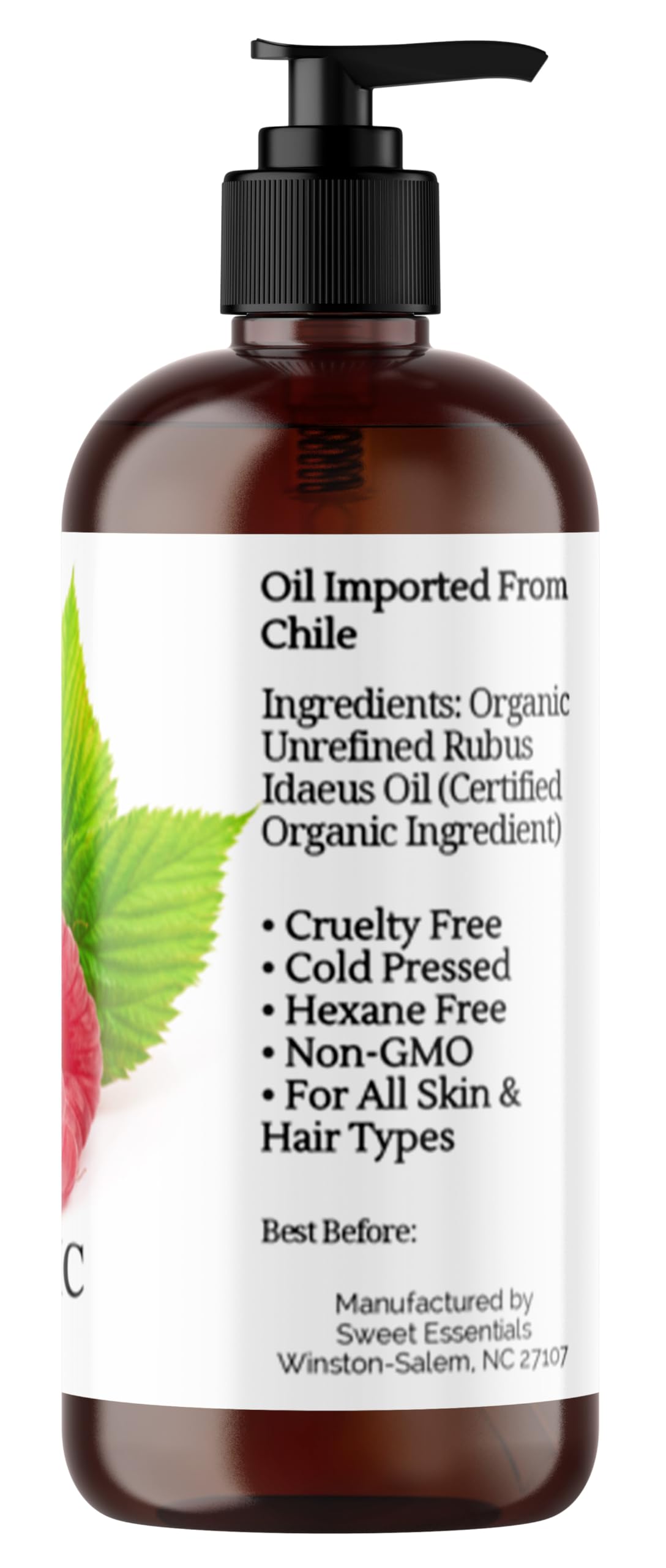 100% Pure Organic Red Raspberry Seed Oil - Cold-Pressed Virgin Unrefined - 16oz with Pump - Natural Moisturizer for Skin, Hair & Face - Imported from Chile - Perfect for DIY Skincare, Hair Treatments & Aromatherapy