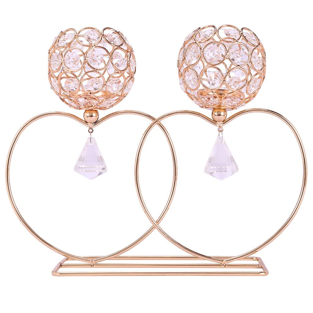 Elegant Golden Crystal Candle Holder for Valentine's Day - Romantic Decorative Candlestick with Love Design - Perfect for Wedding Centerpieces, Dinner Table Decor & Home Ambiance Lighting (Gold, One Size)