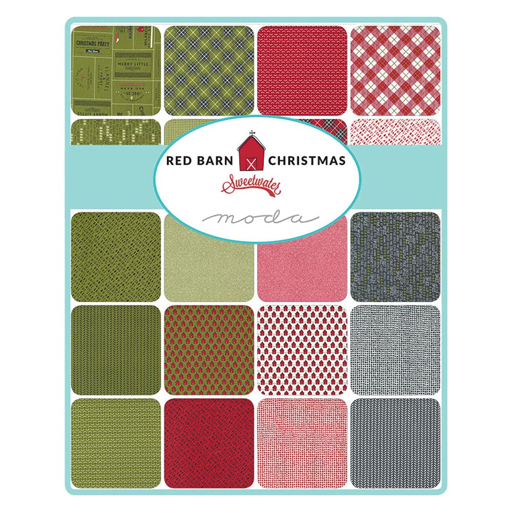 Moda Red Barn Christmas Charm Pack - Festive Holiday Fabric Squares for Quilting, Sewing & DIY Crafts - Perfect for Christmas Decorations, Stockings & Holiday Gifts