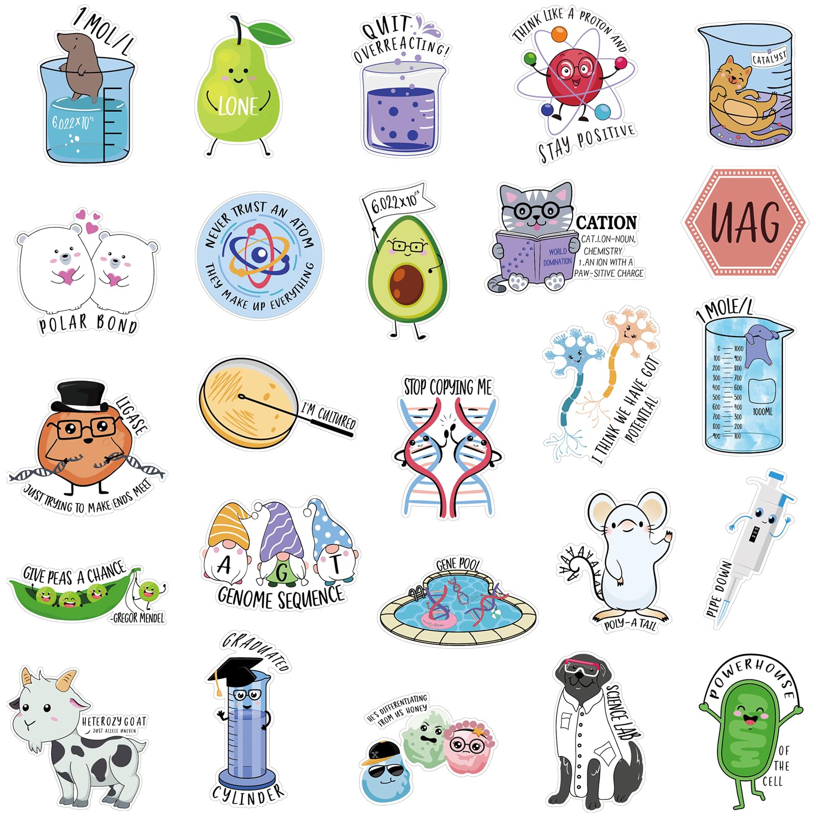 500 Pcs Funny Science Stickers - Chemistry & Biology Decals for Water Bottles, Laptops, Phones, Notebooks & Luggage - 25 Unique Designs for Kids & Adults - Perfect for School, Lab, Office & Travel Decor