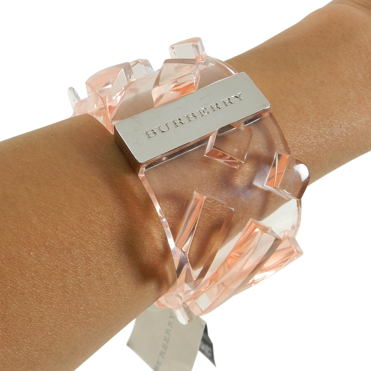 Burberry Pink Clear Acrylic Wide Cuff Bracelet for Women - Luxury Fashion Accessory for Parties, Weddings & Everyday Wear