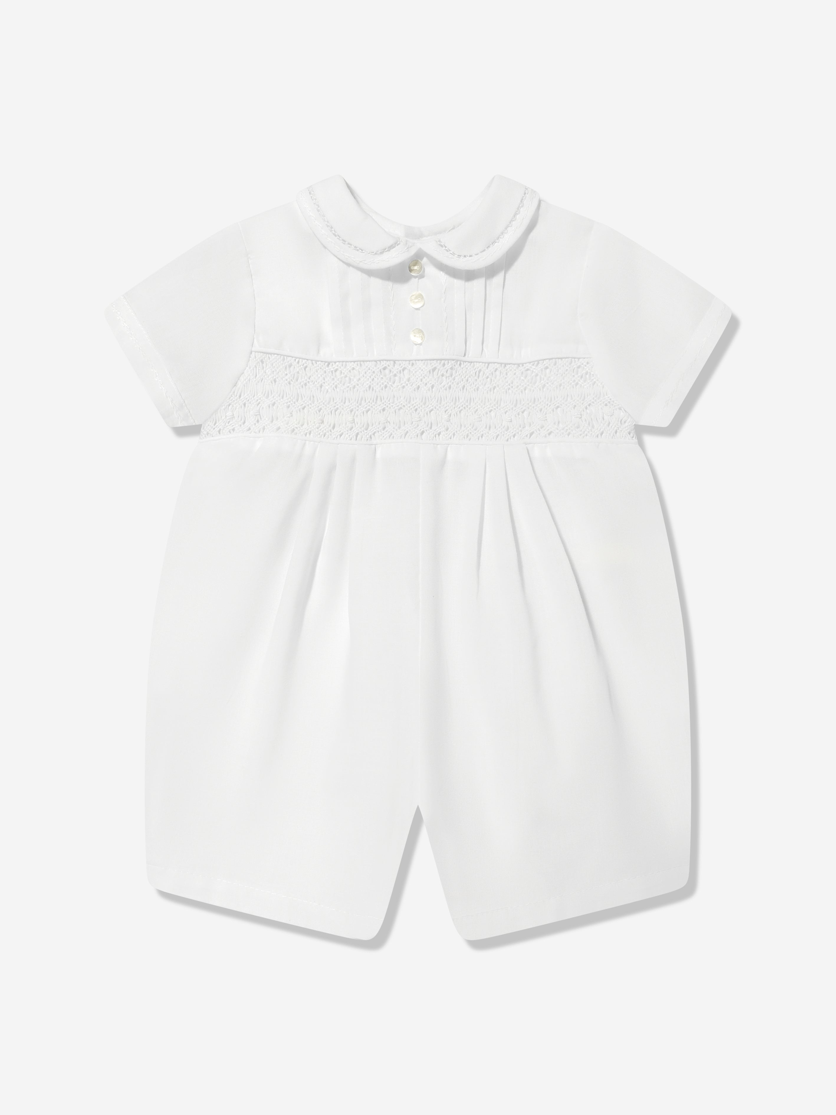 Baby Boys Smocked Romper - White Cotton Summer Outfit for Newborns & Toddlers | Perfect for Church, Family Photos & Special Occasions