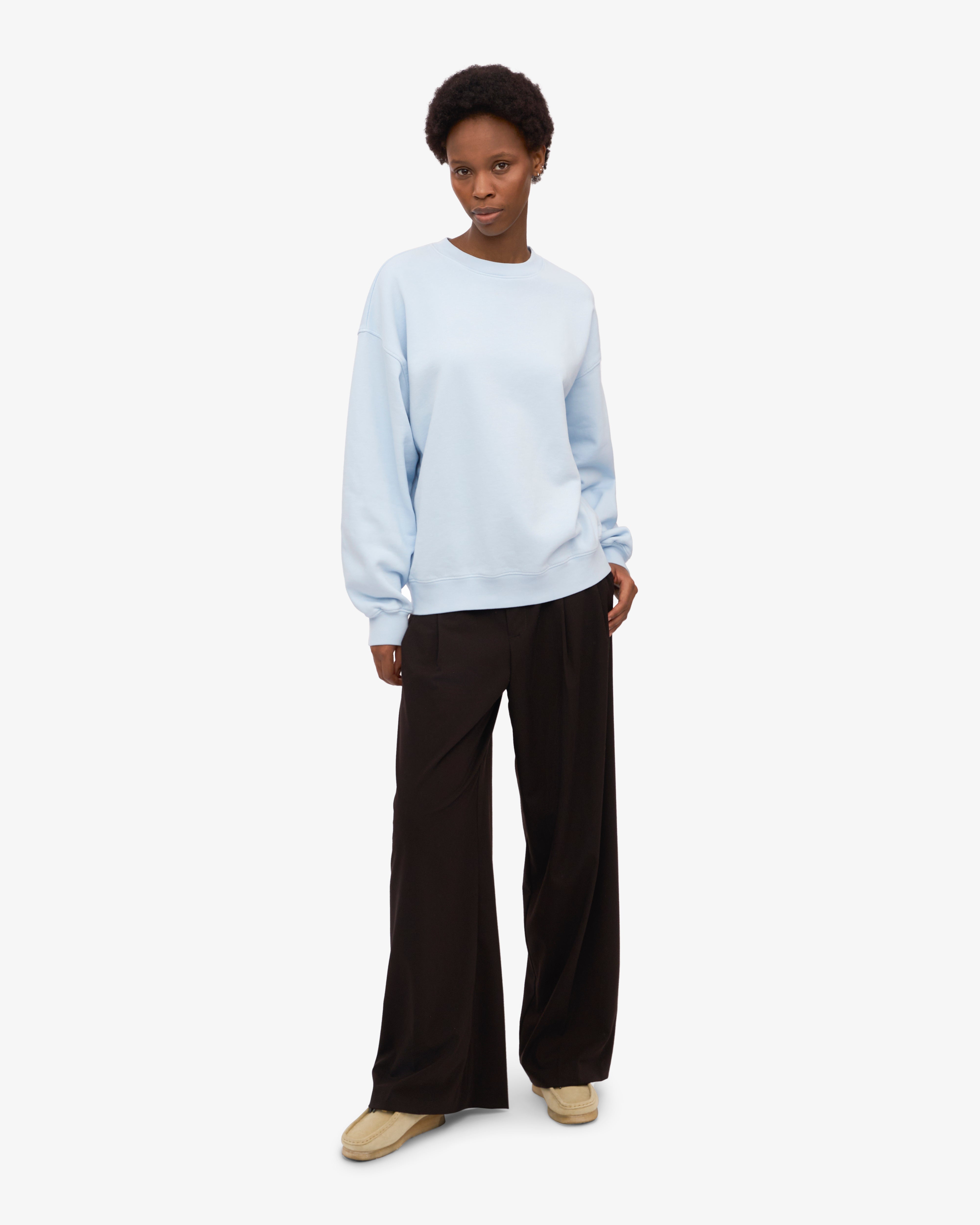 Organic Oversized Crewneck Sweatshirt for Women - Soft Polar Blue Cotton Pullover - Casual Loungewear & Streetwear Fashion