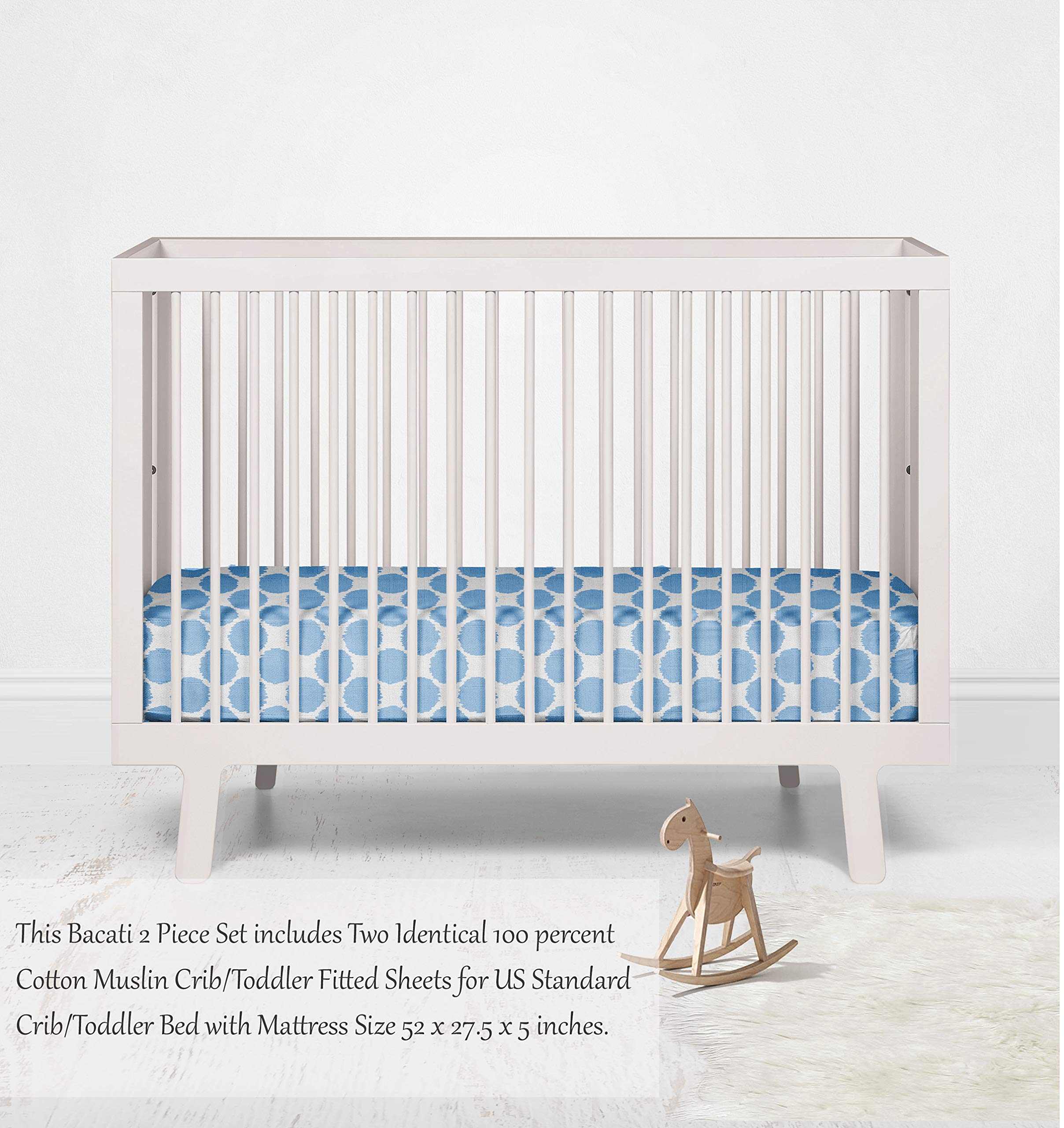 Bacati 2-Pack 100% Cotton Muslin Baby Crib Sheets - Super Soft, Breathable Fitted Crib Sheets for Boys, Fits Standard 28