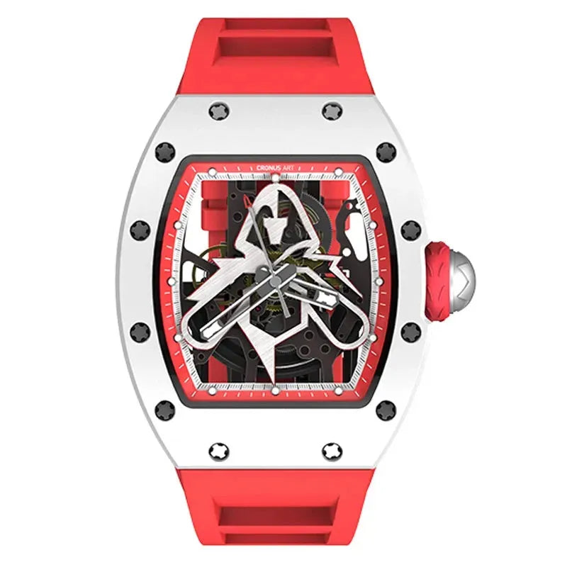 Premium CRONUSART Men's Automatic Skeleton Watch - Luxury Tonneau Design with Carbon Fiber Case, Luminous Hands & Fluororubber Strap - Perfect for Business, Formal Events & Gift Giving