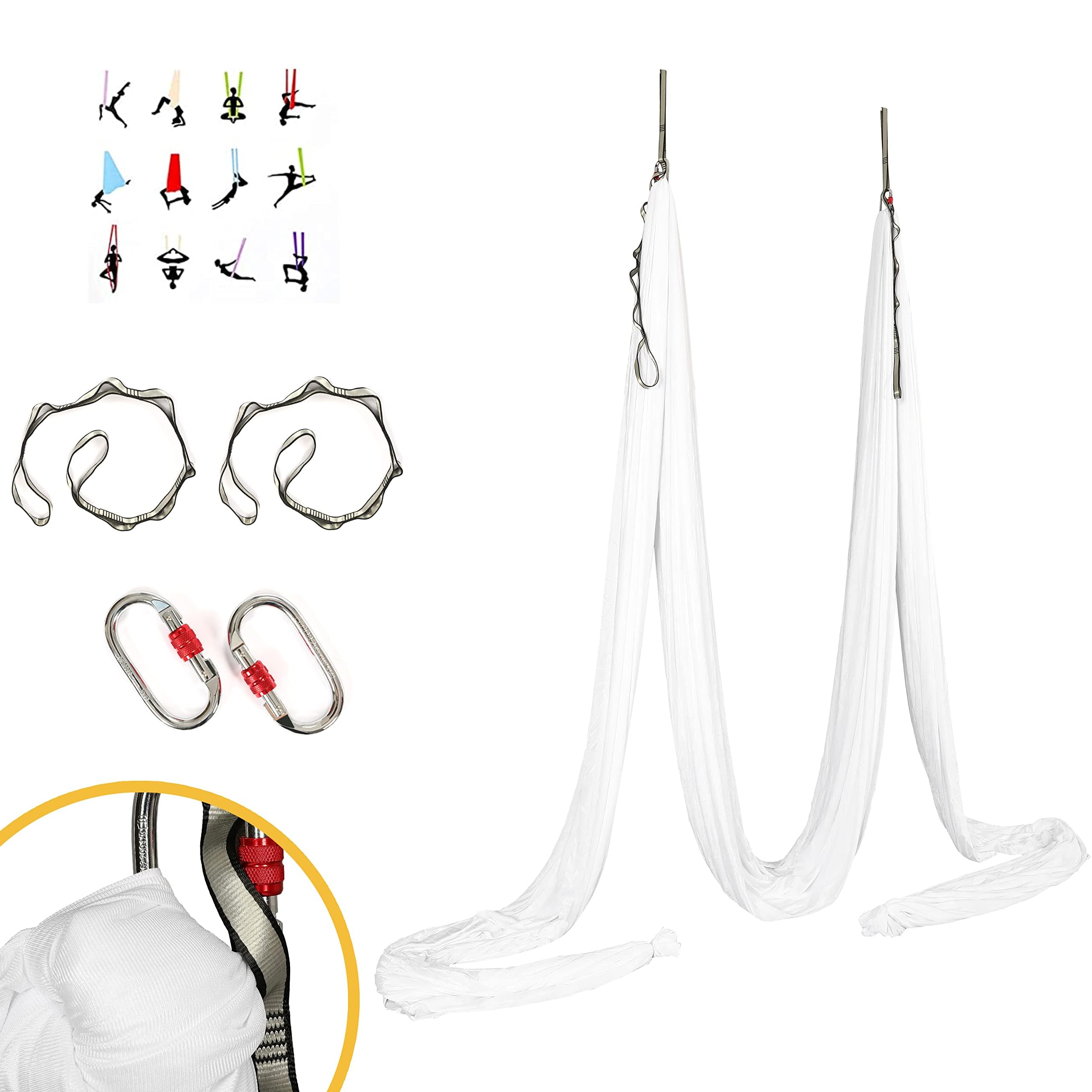 Kojem Aerial Yoga Silk Fabric Swing Kit - 6.6/13.1 Yards White Nylon Fabric for Fitness, Inversions, Flexibility & Core Strength - Perfect for Home Yoga Practice, Dance Training and Aerial Arts Performance