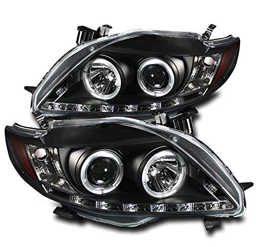 Halo LED DRL Projector Headlights for 2009-2010 Toyota Corolla - Black Housing, High Brightness, Daytime Running Lights - Upgrade Your Car's Style & Night Visibility