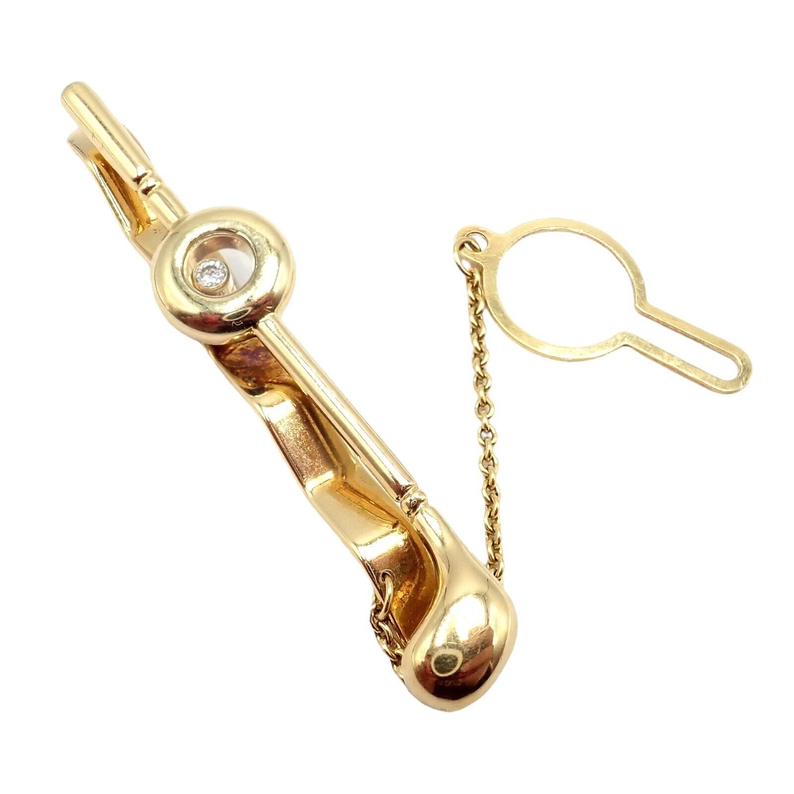 Authentic Chopard 18k Yellow Gold Happy Diamond Golf Club Tie Clip - Elegant Accessory for Business Meetings & Formal Events