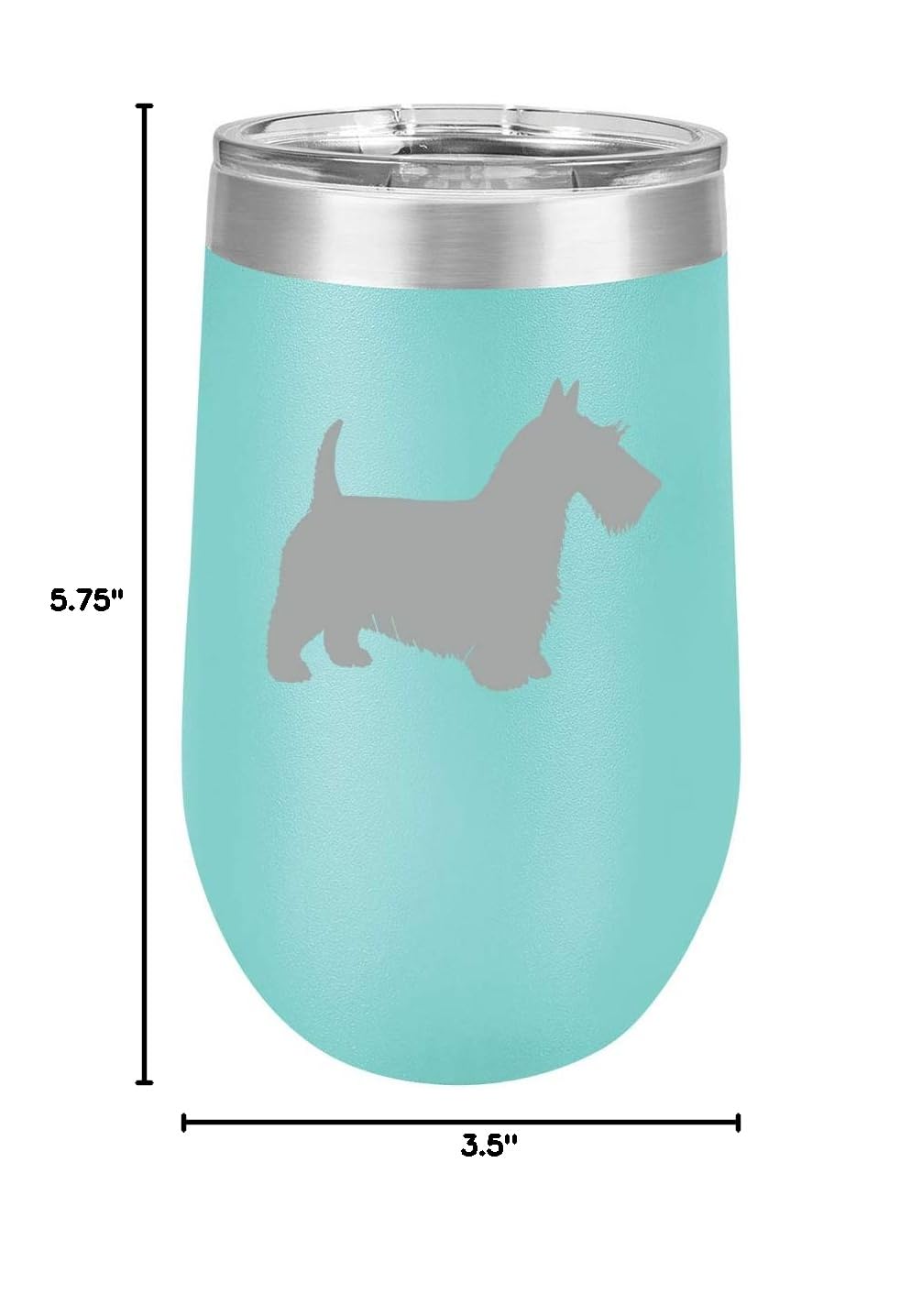16 oz Double Wall Vacuum Insulated Stainless Steel Wine Tumbler - Stemless Coffee Travel Mug with Lid - Scottie Scottish Terrier Design (Teal) - Perfect for Hot & Cold Drinks, Office, Picnics and Outdoor Adventures