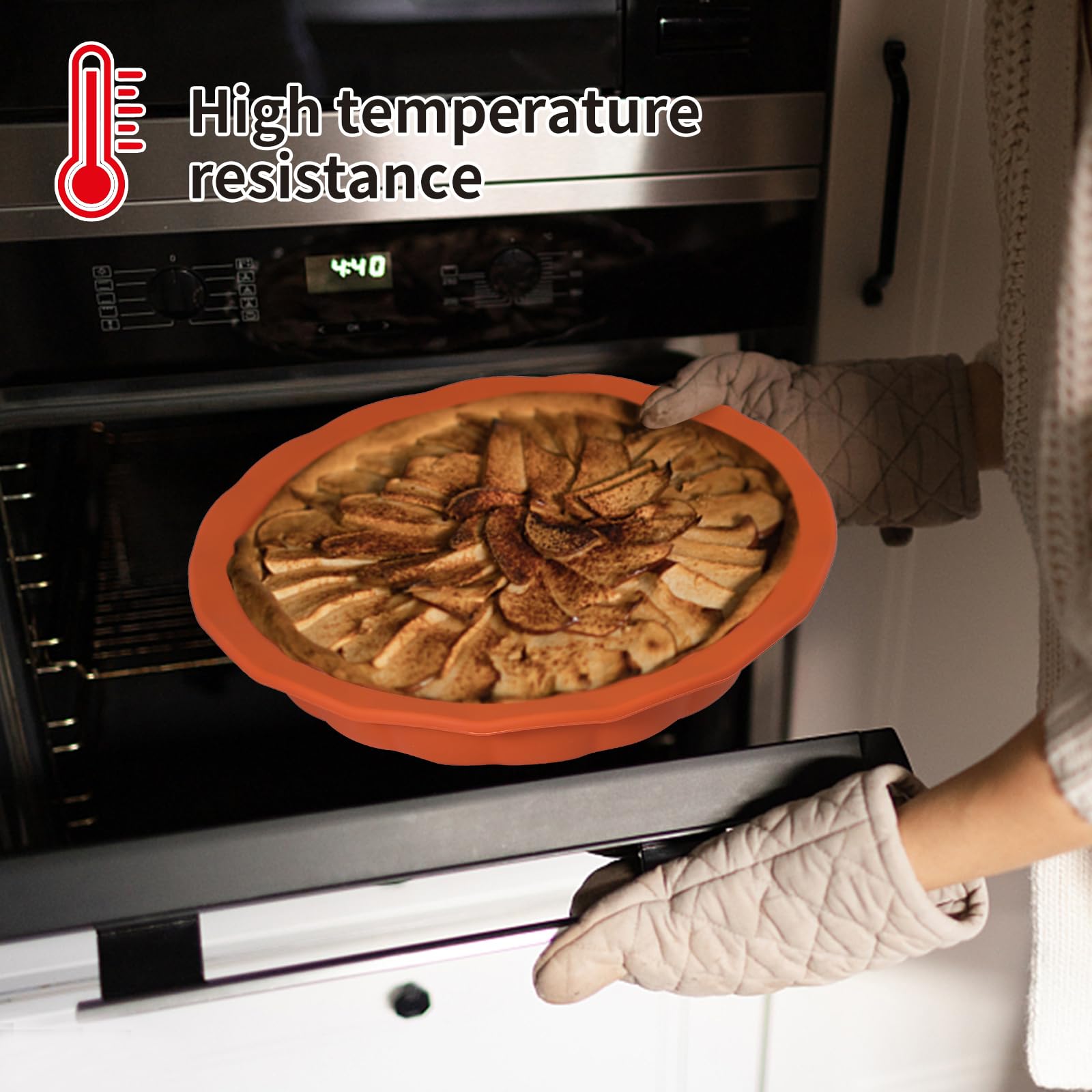 9-Inch Silicone Pie Pans for Baking - Dishwasher & Microwave Safe with Corrugated Edge (Red & Beige) | Perfect for Thanksgiving, Christmas Desserts & Family Baking