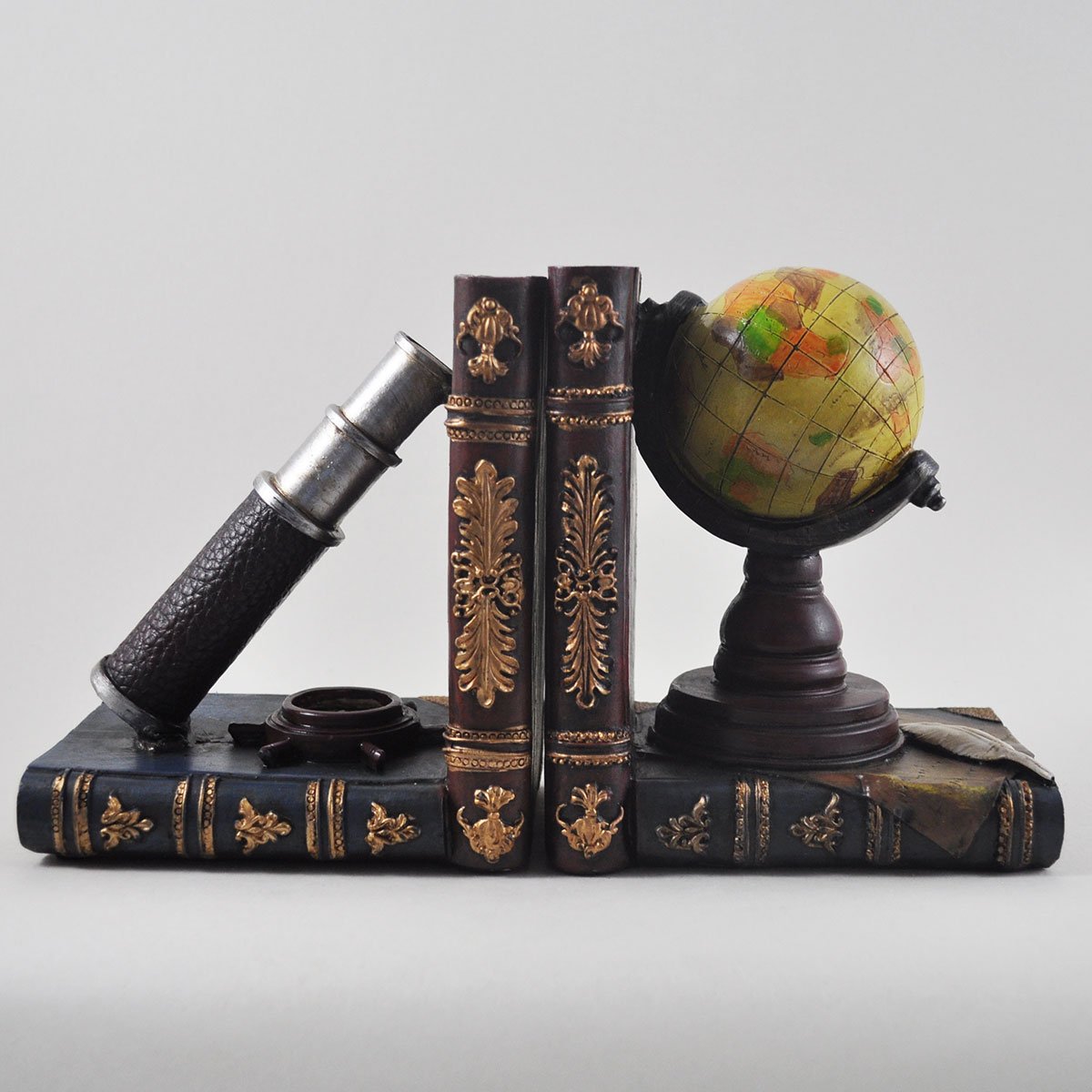 Globe & Telescope Bookend Set - Elegant Office & Study Decor for Book Lovers - Perfect Gift for Teachers, Students & Astronomy Enthusiasts